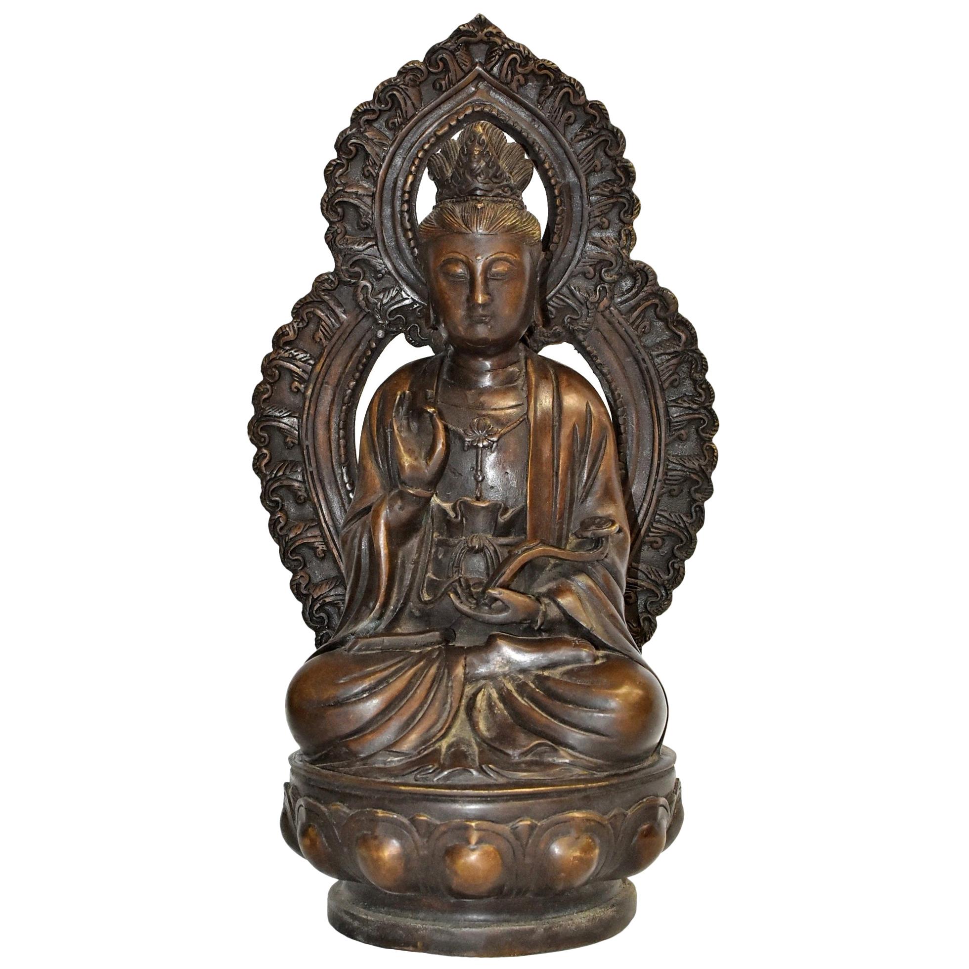 Bronze Statue of Buddha Guan Yin Holding Ruyi