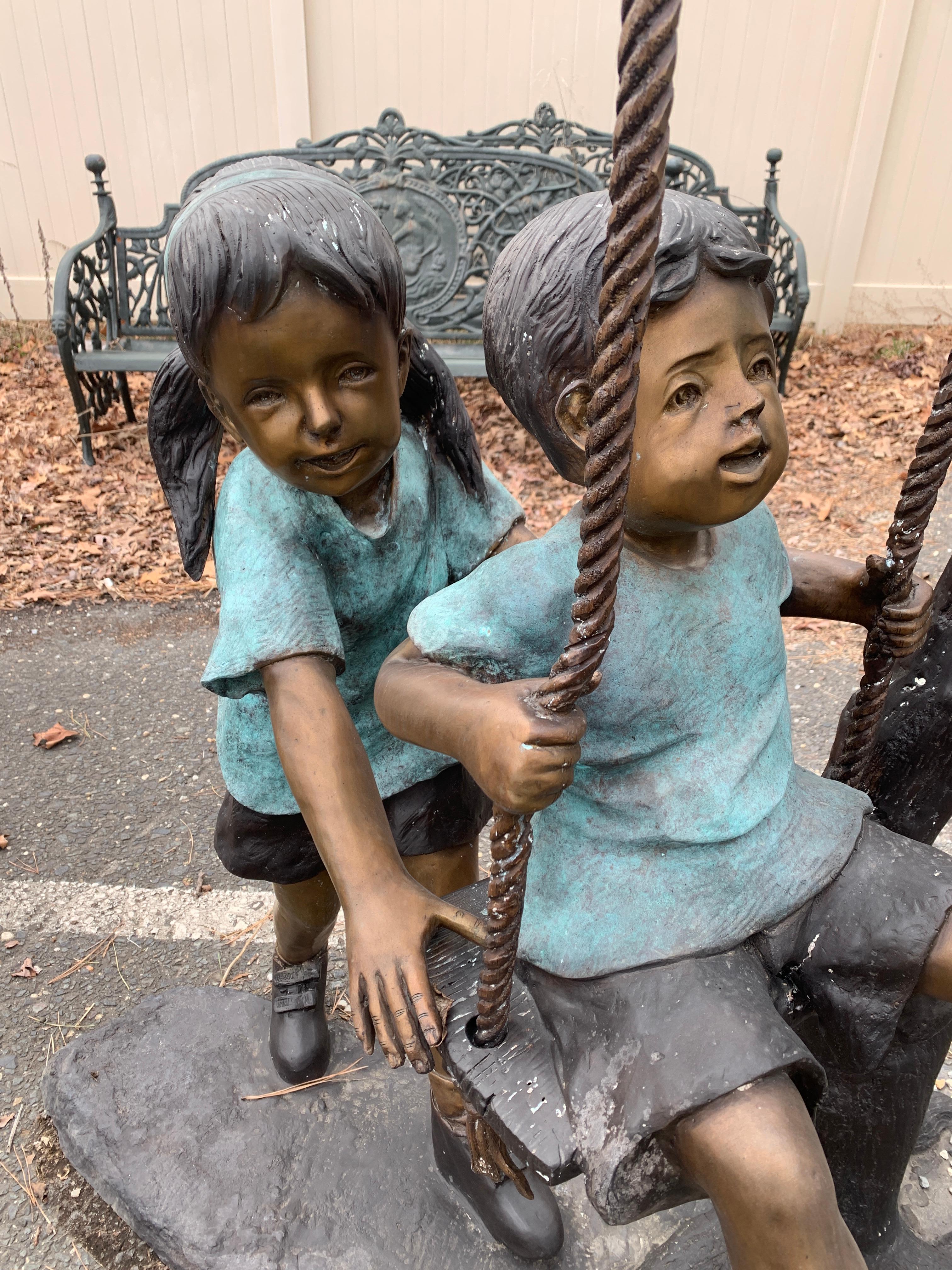 Bronze Statue of Children on Swing In Good Condition In Brooklyn, NY