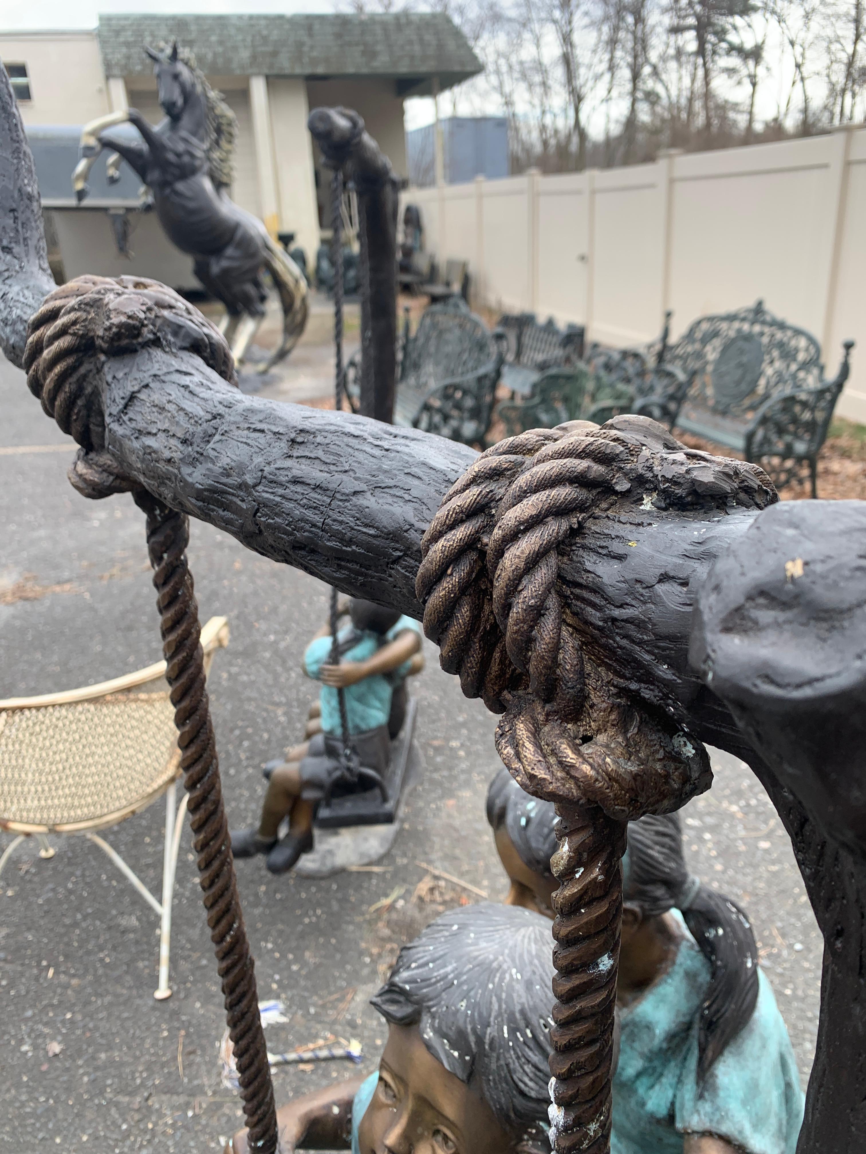 20th Century Bronze Statue of Children on Swing