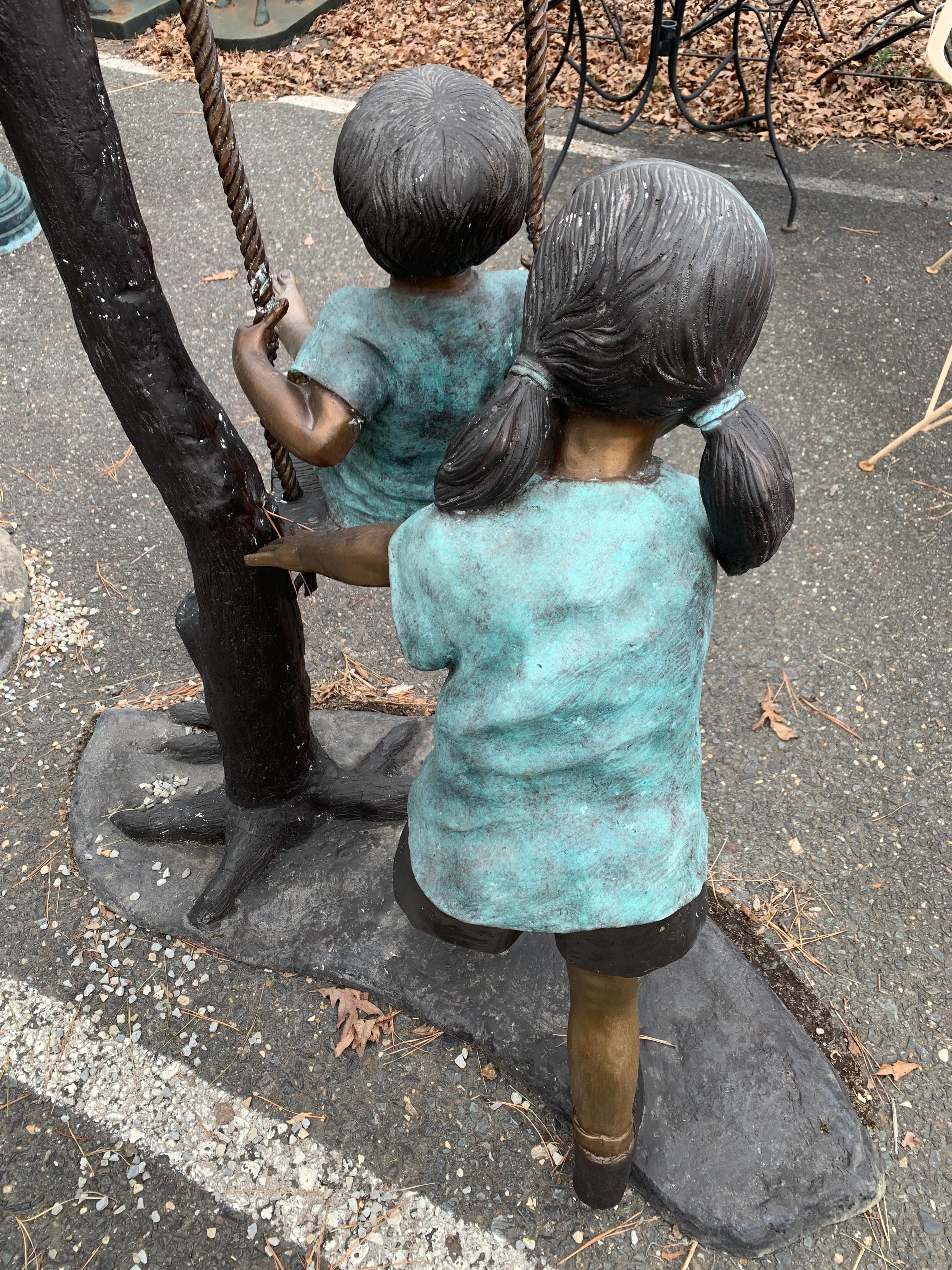 Metal Bronze Statue of Children on Swing