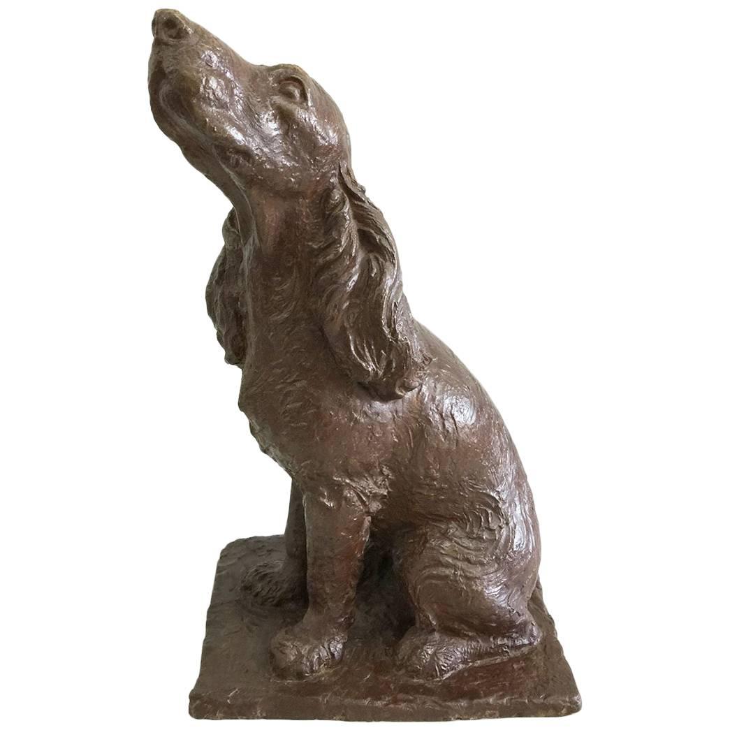 Statue en bronze d'un épagneul cocker:: Statue d'un chien