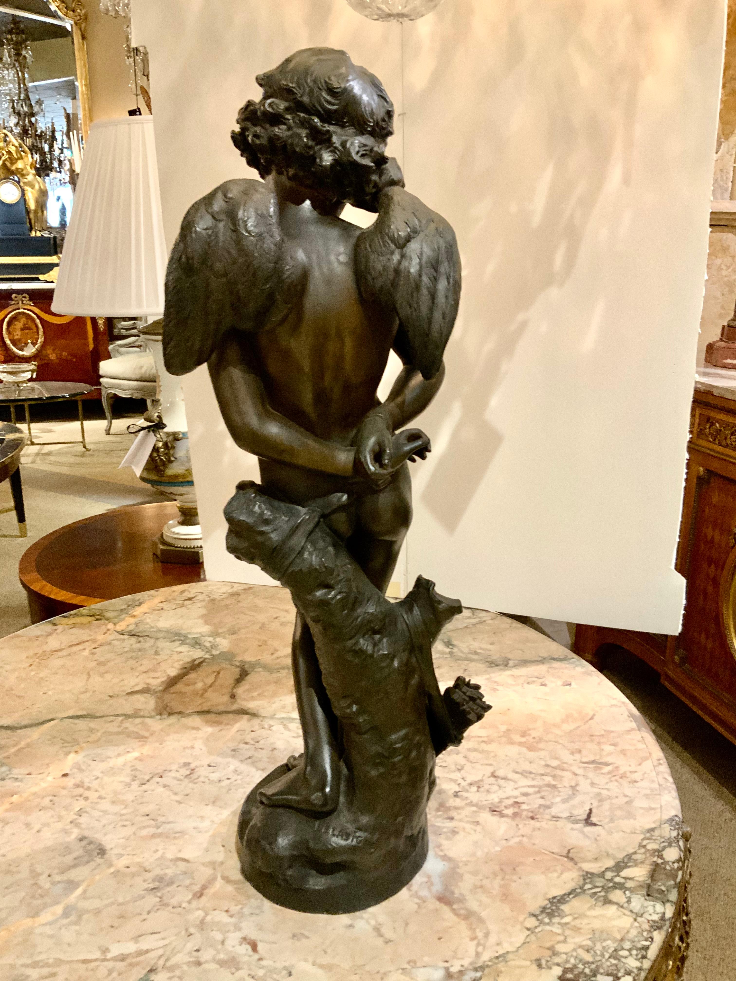 Bronze Statue of Cupid by Denise Delayigne, 19th C In Good Condition For Sale In Houston, TX