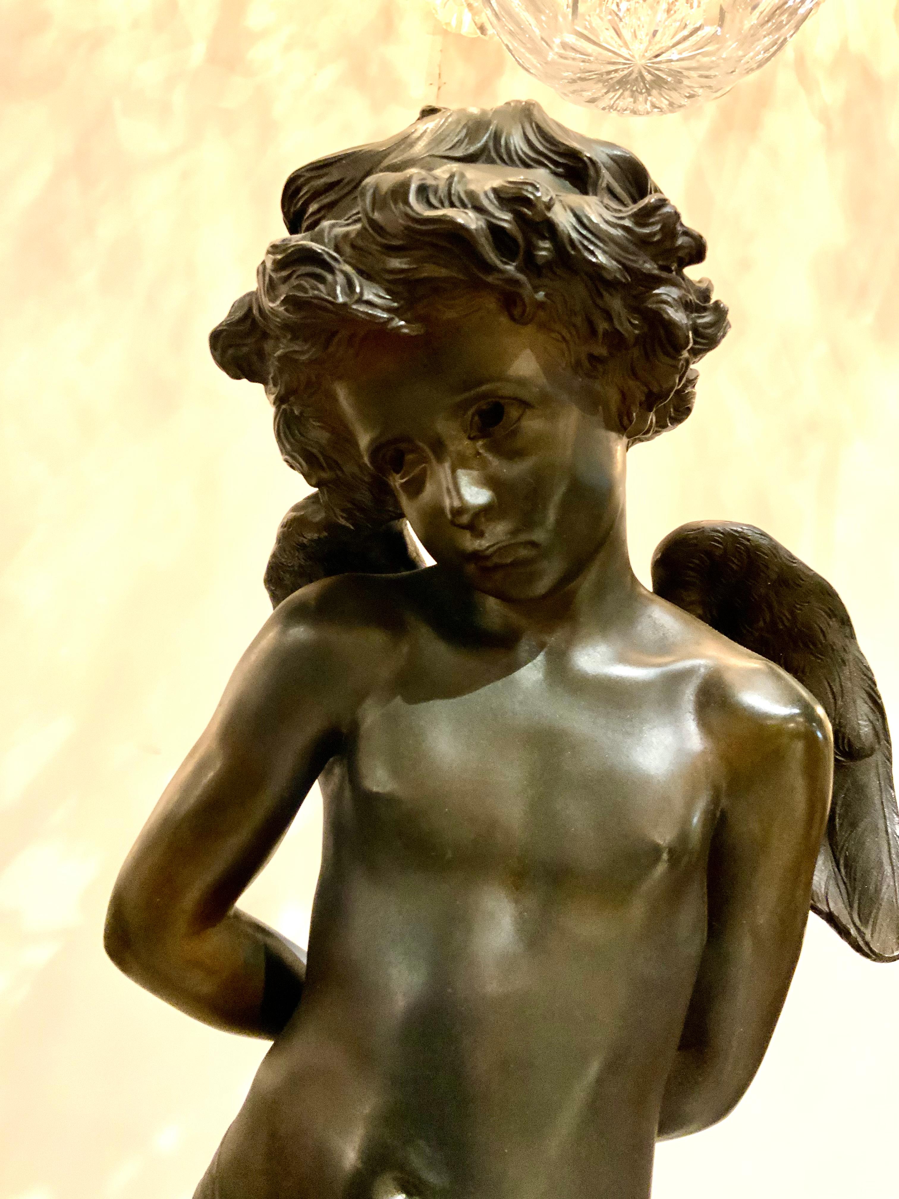 Bronze Statue of Cupid by Denise Delayigne, 19th C In Good Condition For Sale In Houston, TX