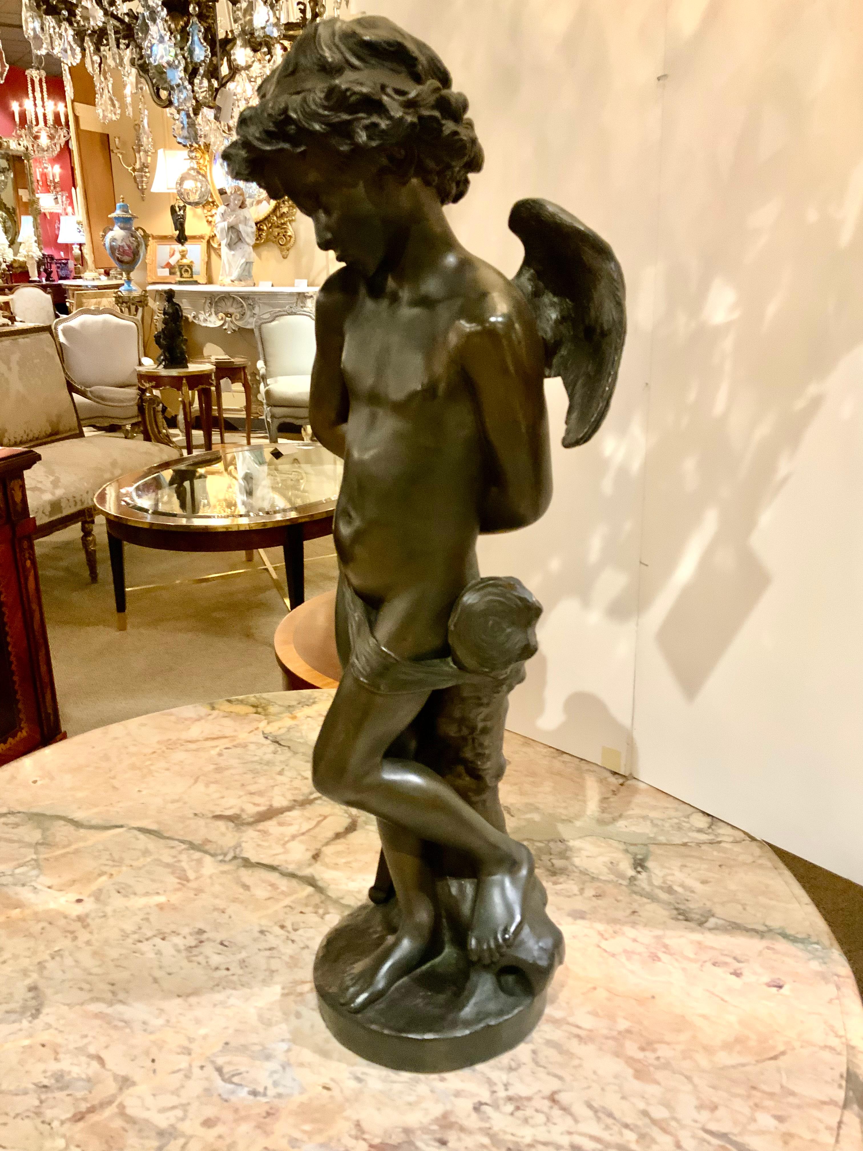 19th Century Bronze Statue of Cupid by Denise Delayigne, 19th C For Sale