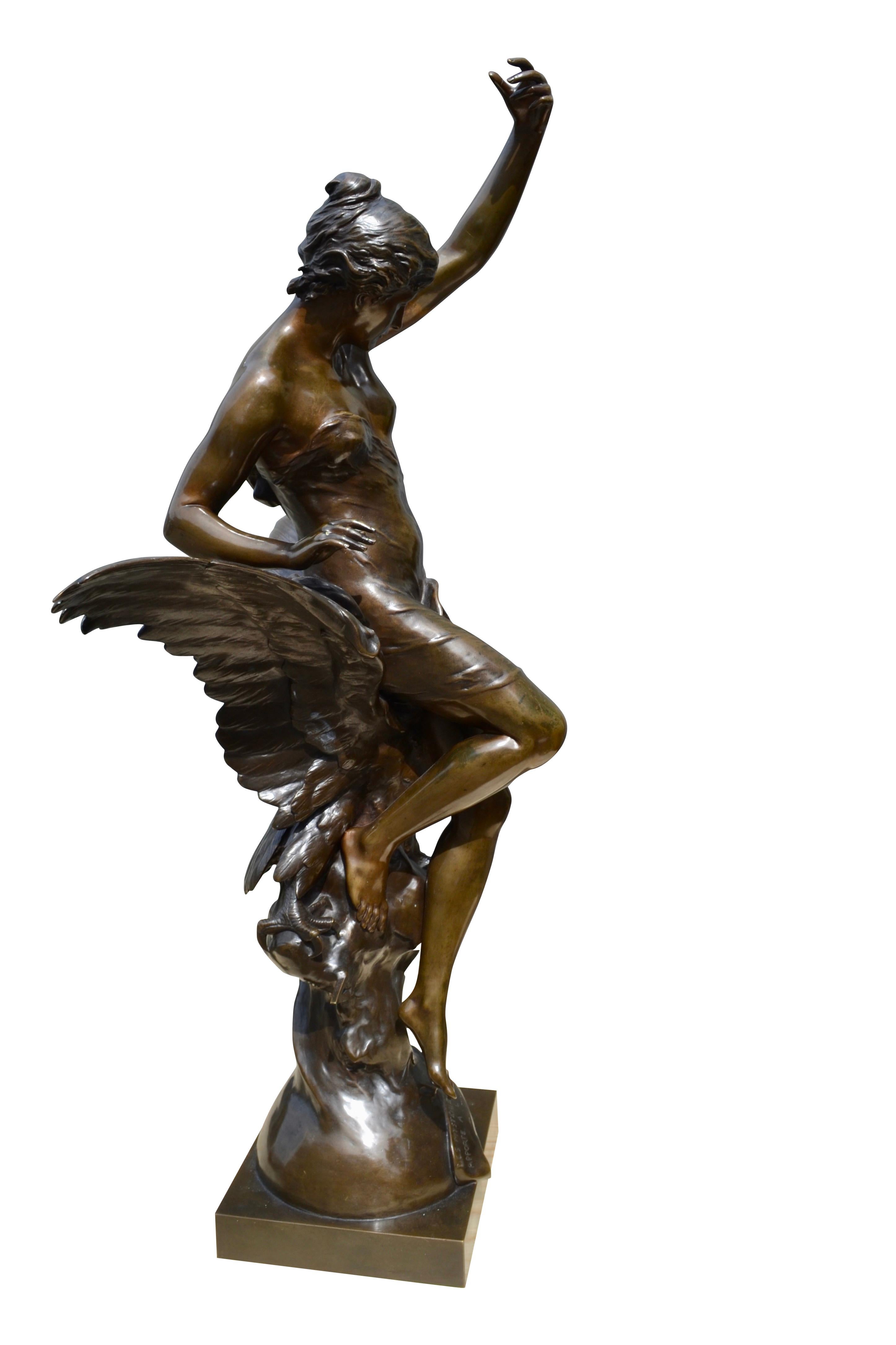 Neoclassical Revival Bronze Statue of Hebe and The Eagle of Jupiter by Emile Louis Picault