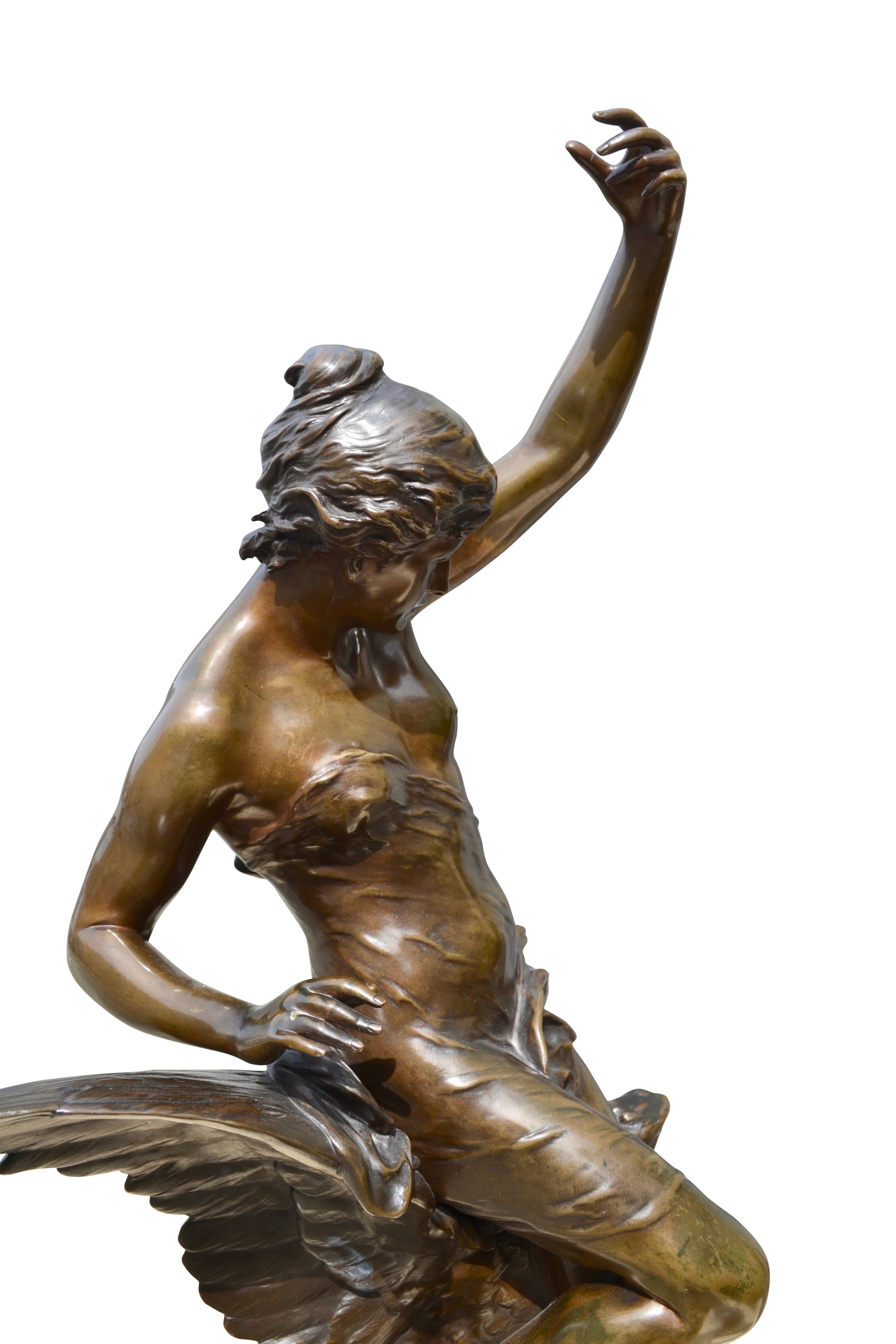 French Bronze Statue of Hebe and The Eagle of Jupiter by Emile Louis Picault