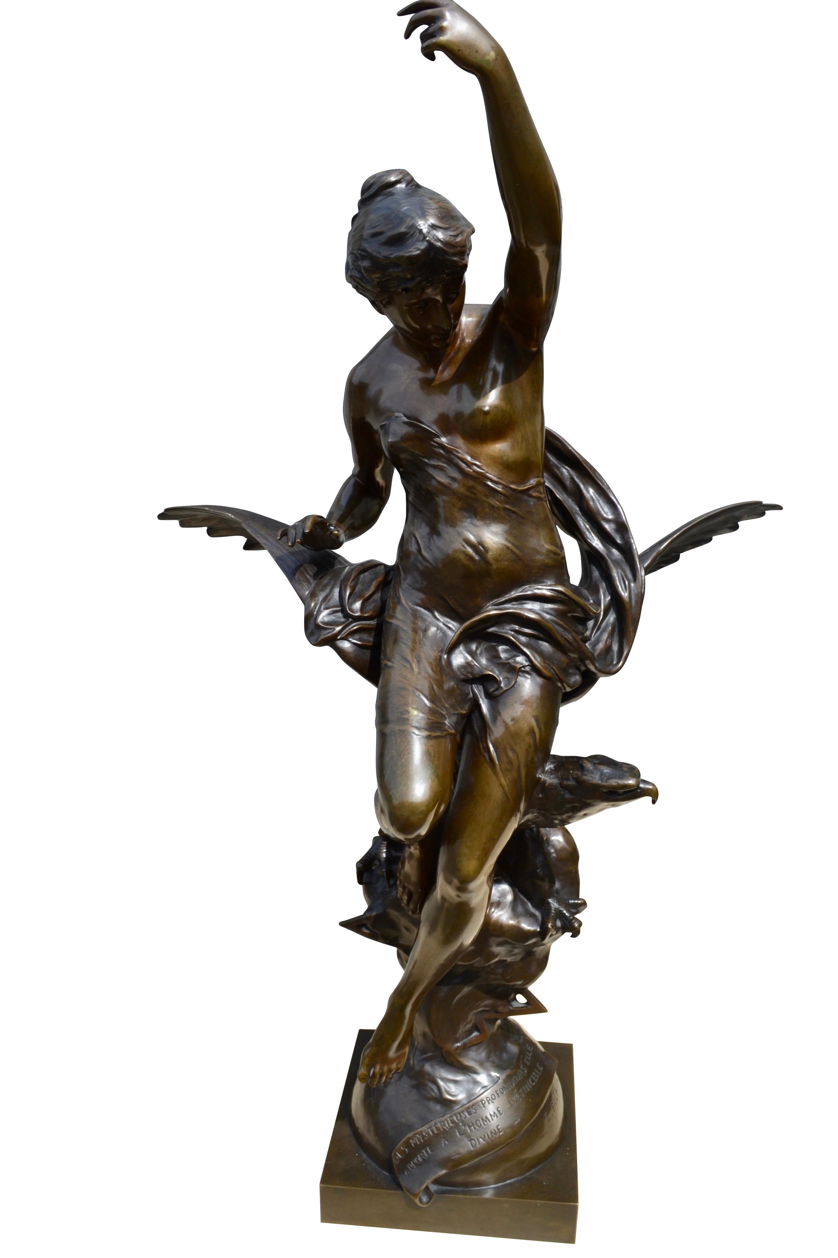 Bronze Statue of Hebe and The Eagle of Jupiter by Emile Louis Picault In Good Condition In Vancouver, British Columbia