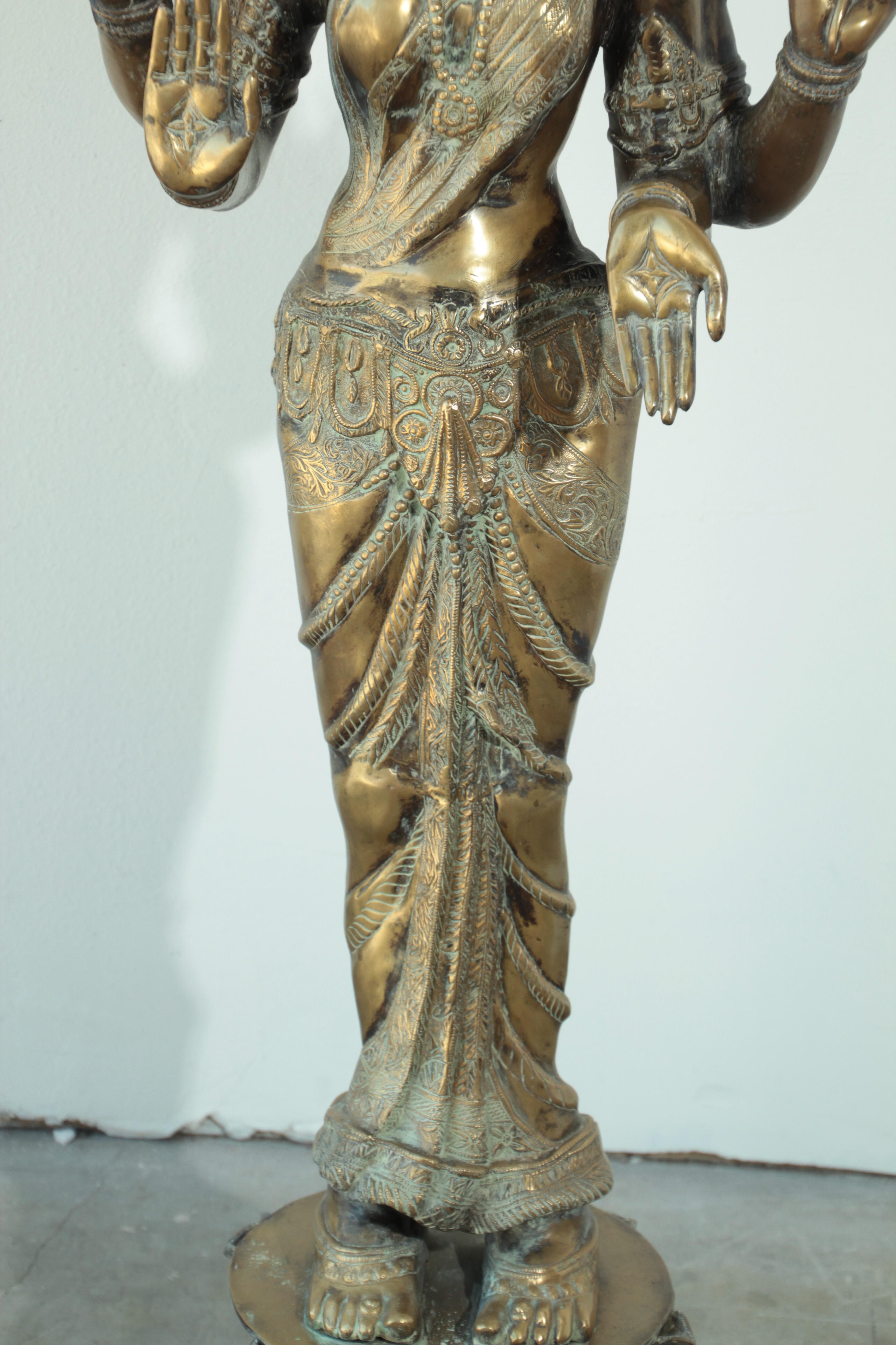 Folk Art Bronze Statue of Hindu Goddess Lakshmi