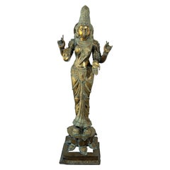 Vintage Bronze Statue of Hindu Goddess Lakshmi