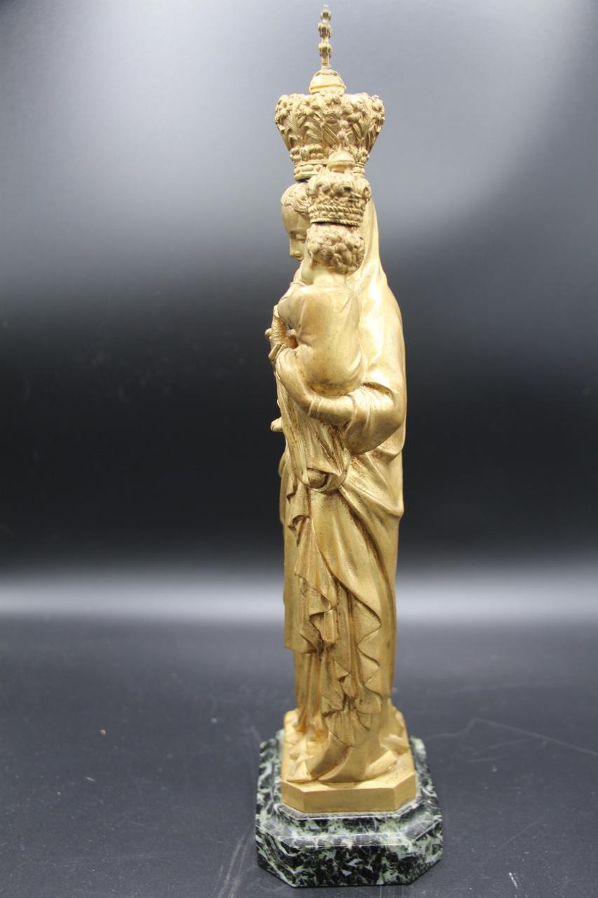 bronze with gilded patina representing Our Lady of Sion, late 19th century, marble base, in very good condition