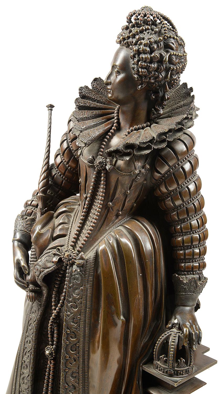 French Bronze Statue of Queen Elizabeth 1 by Math. Moreau