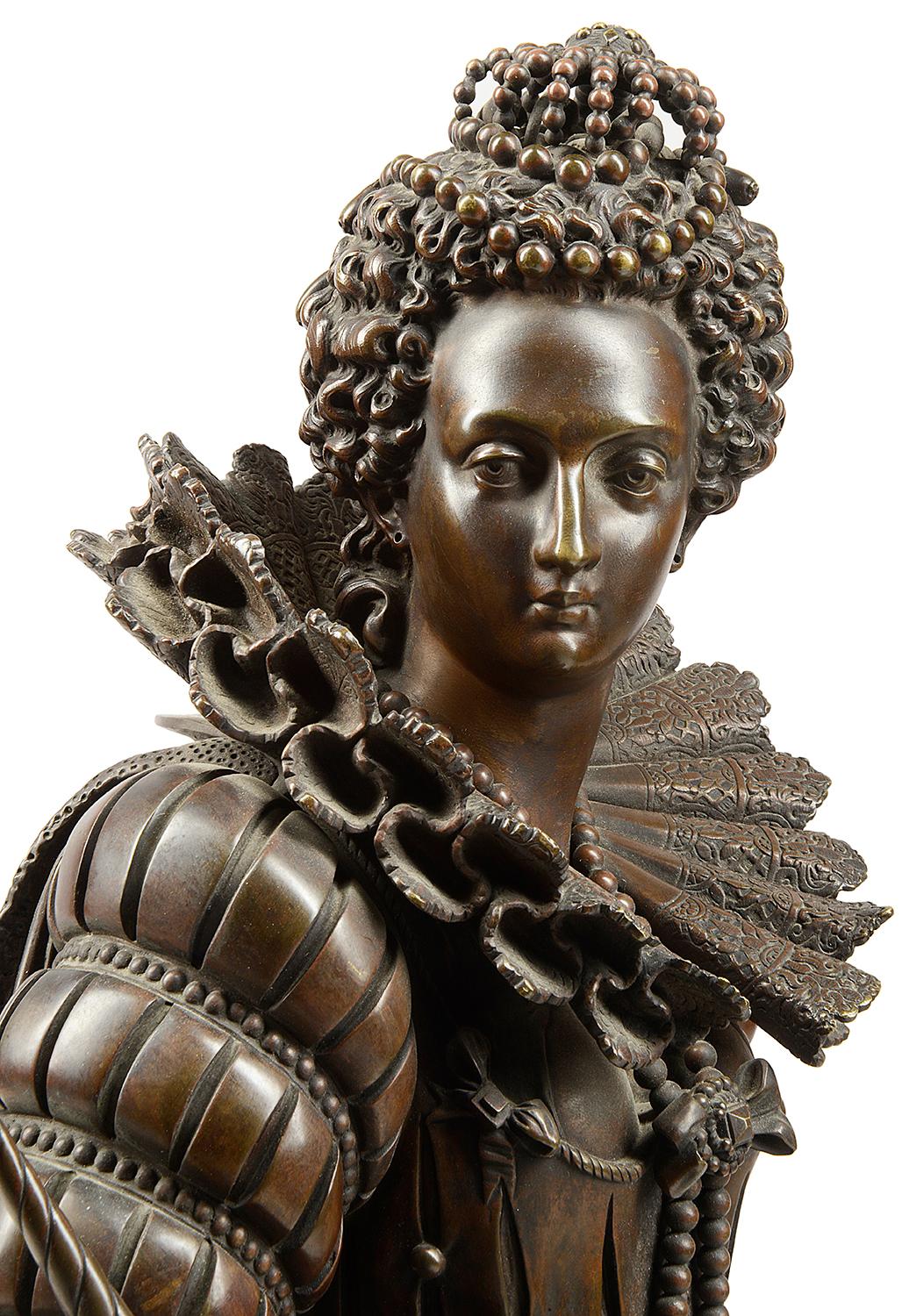 Bronze Statue of Queen Elizabeth 1 by Math. Moreau In Excellent Condition In Brighton, Sussex
