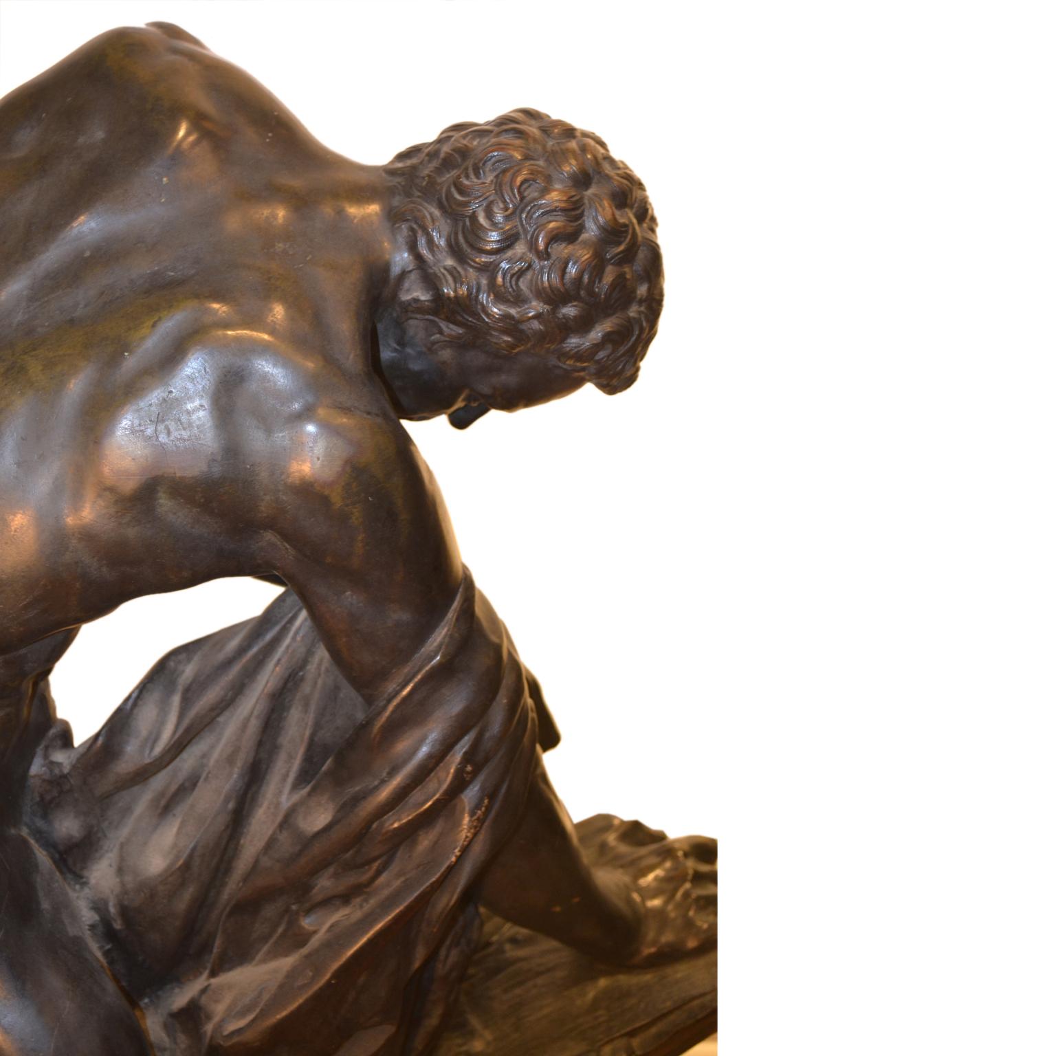 Néoclassique Statue en bronze du lutteur grec romain Milo de Croton d'après Dumont en vente