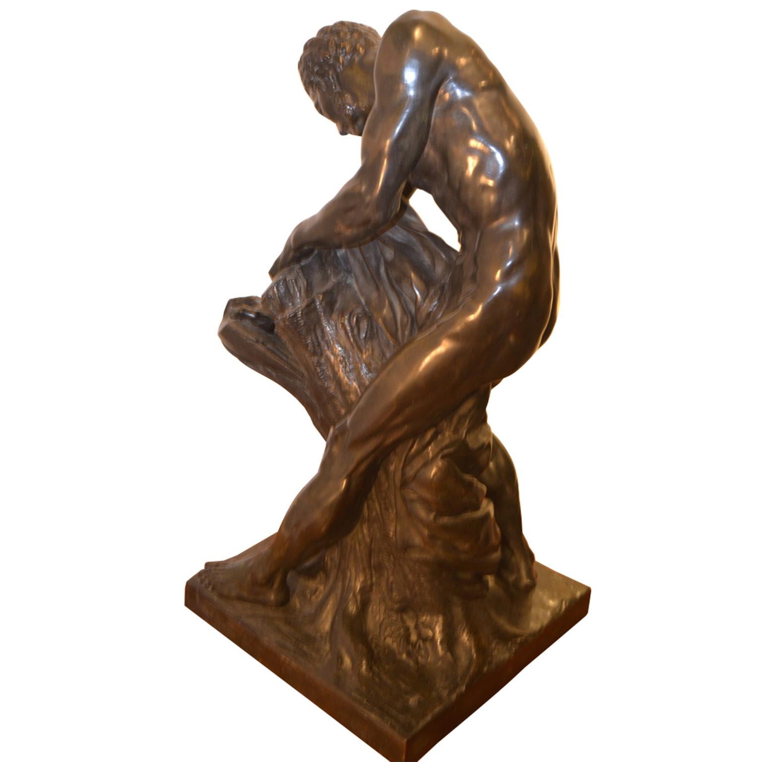 Patiné Statue en bronze du lutteur grec romain Milo de Croton d'après Dumont en vente