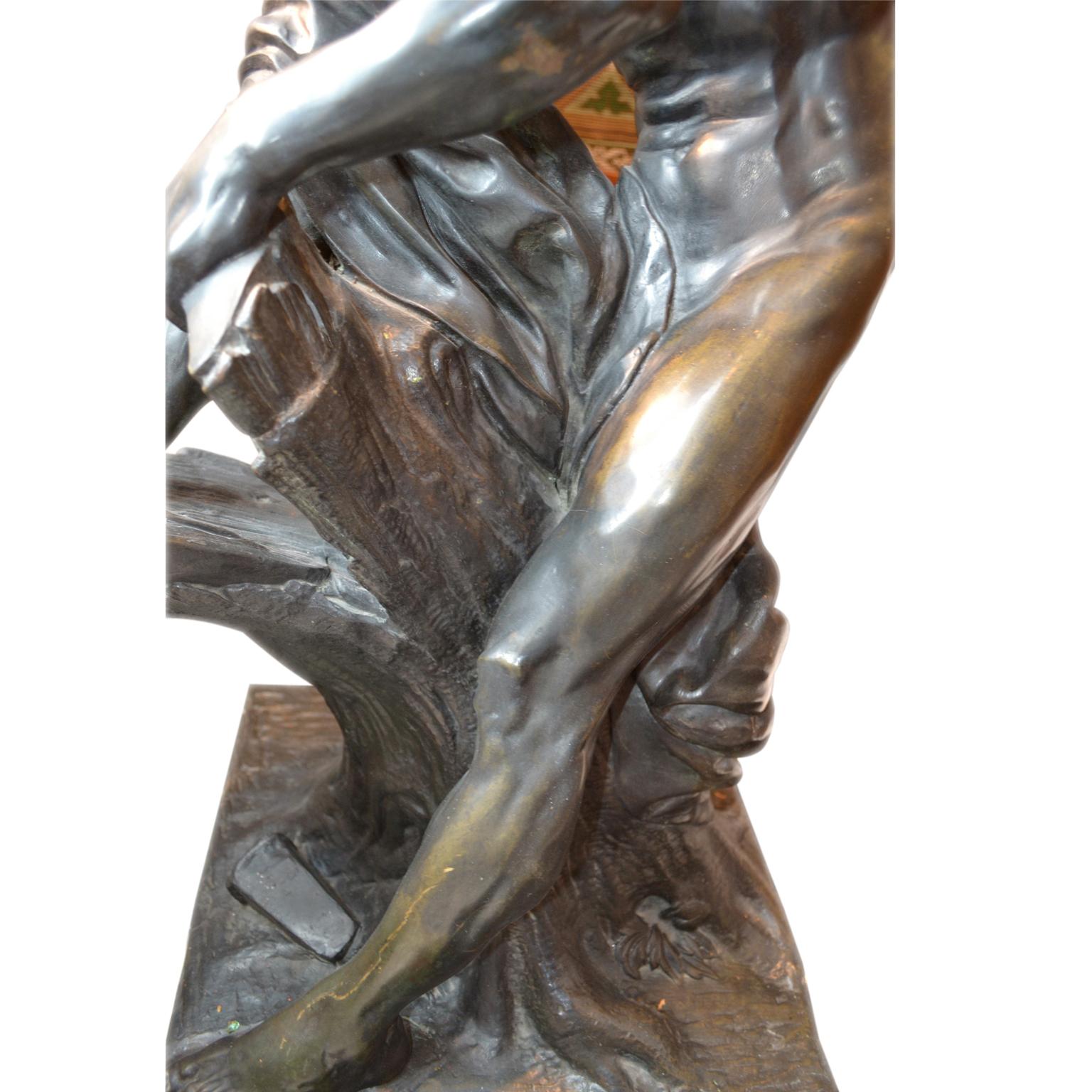 Statue en bronze du lutteur grec romain Milo de Croton d'après Dumont Bon état - En vente à Vancouver, British Columbia