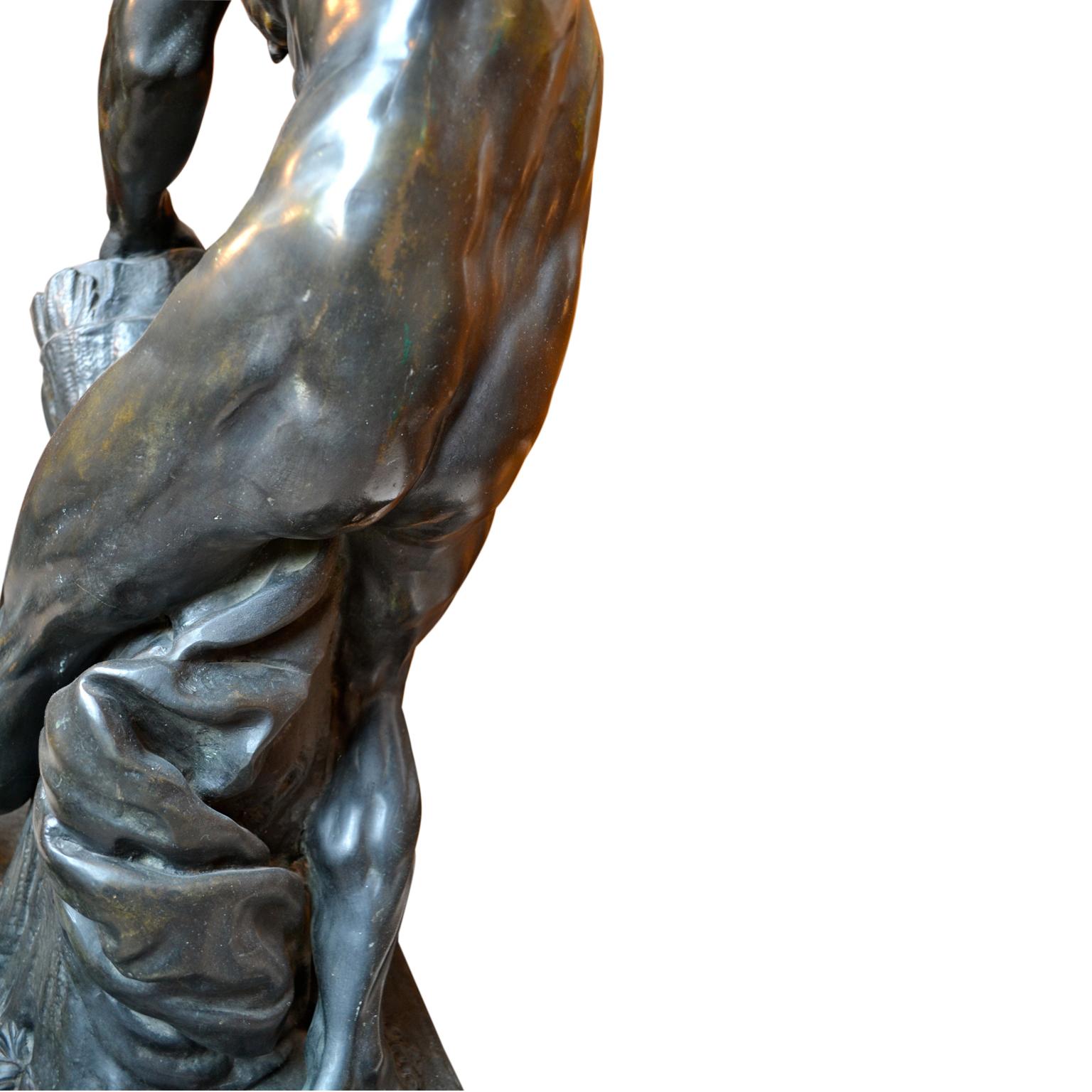 XIXe siècle Statue en bronze du lutteur grec romain Milo de Croton d'après Dumont en vente