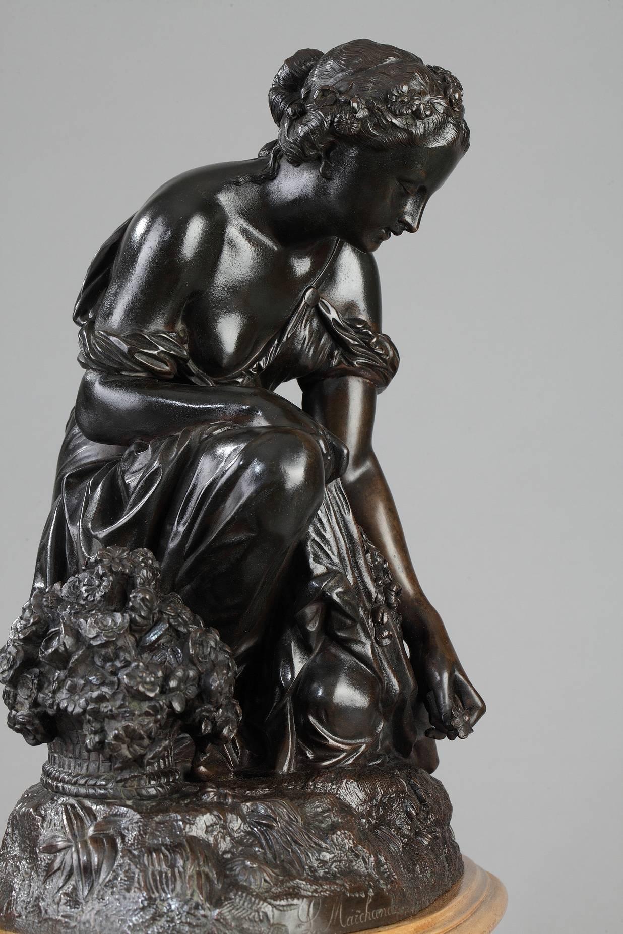 Bronze Statue of Woman Picking Flowers by Pierre Alexandre Schoenewerk 1