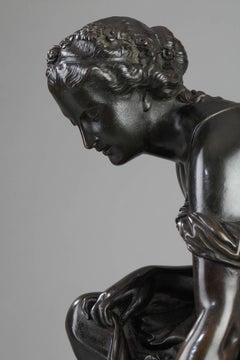 Bronze Statue of Woman Picking Flowers by Pierre Alexandre Schoenewerk