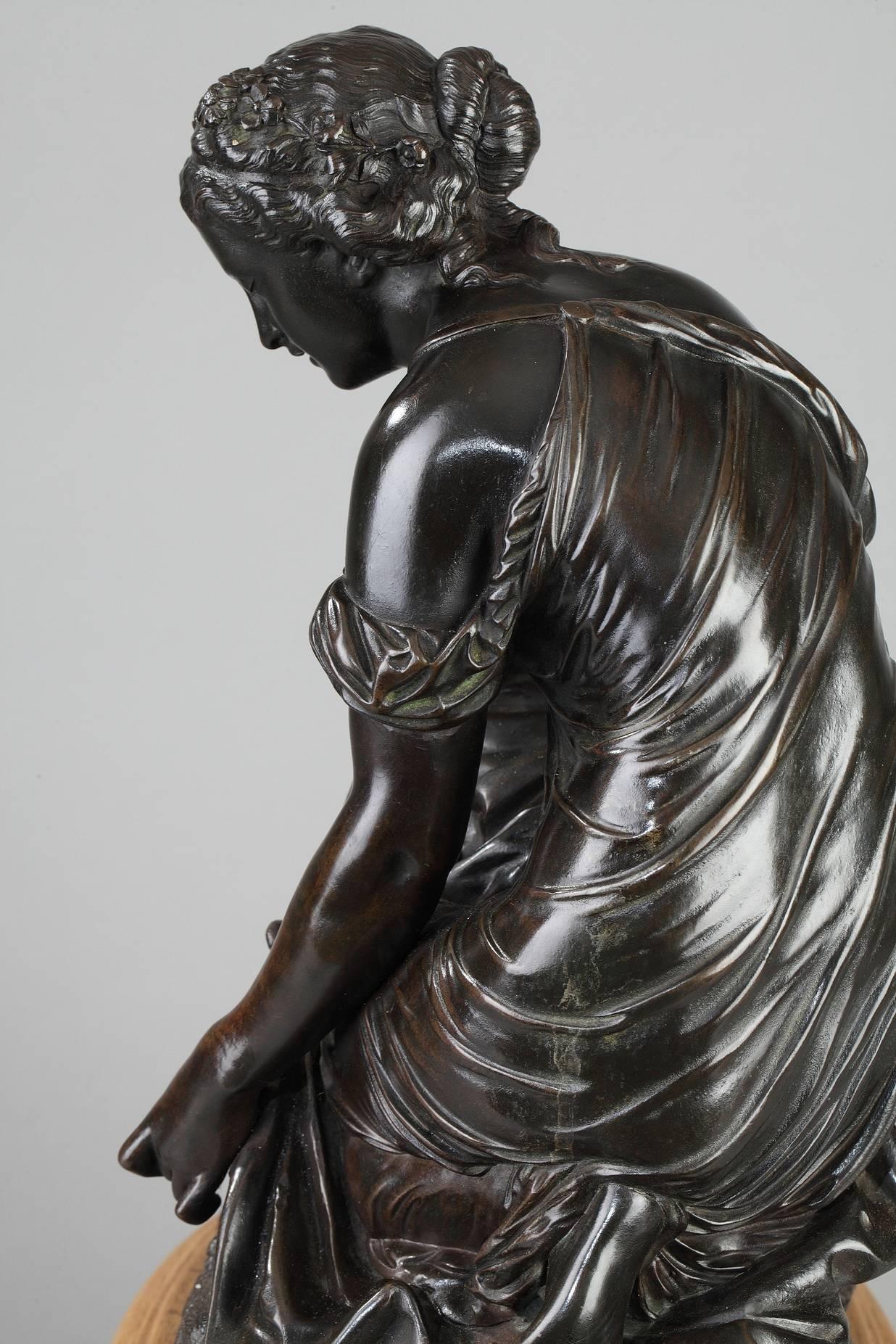 Bronze Statue of Woman Picking Flowers by Pierre Alexandre Schoenewerk In Good Condition In Paris, FR