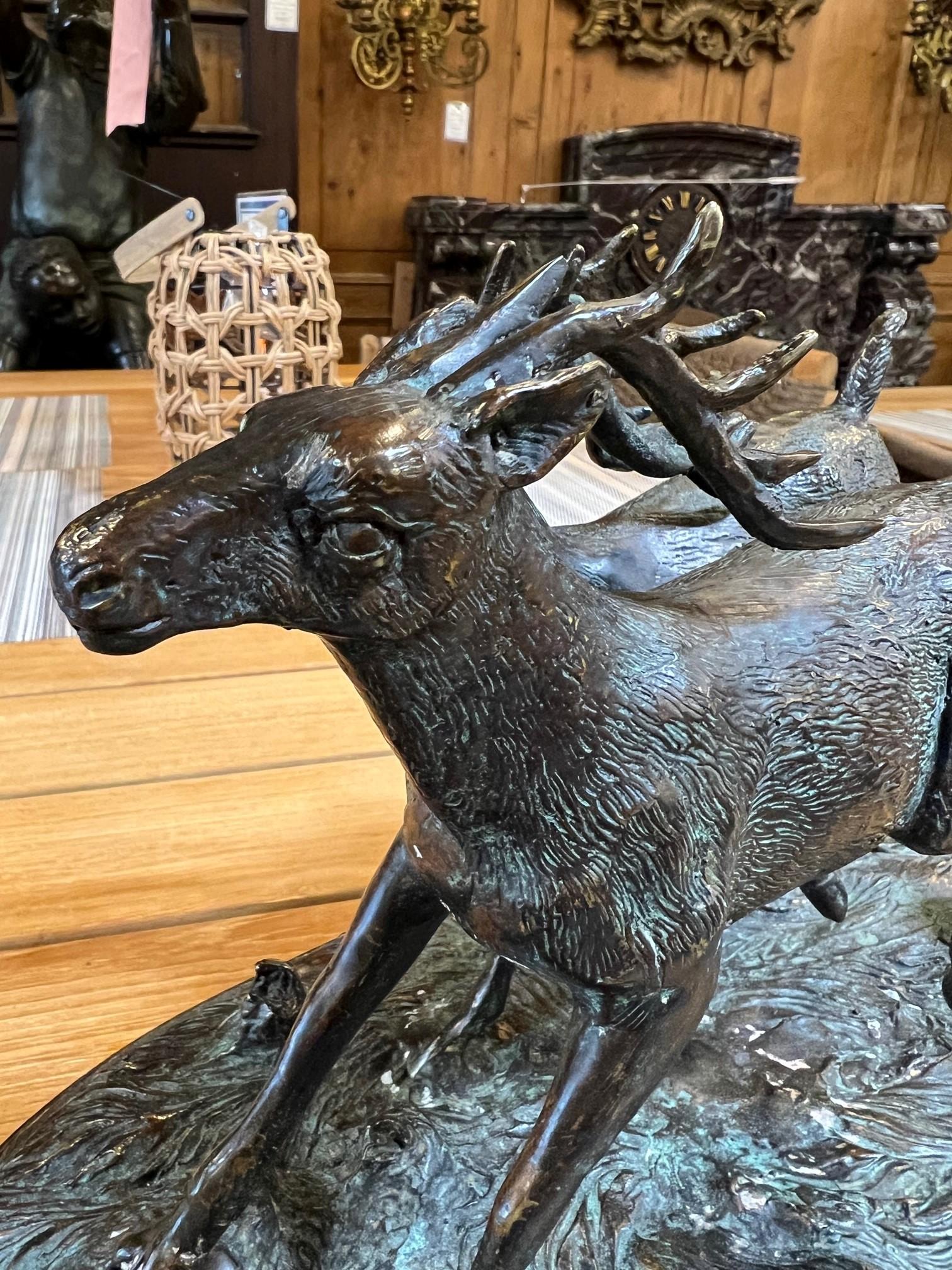 Bronze Statue Pair of Deer, Stags Running  For Sale 6