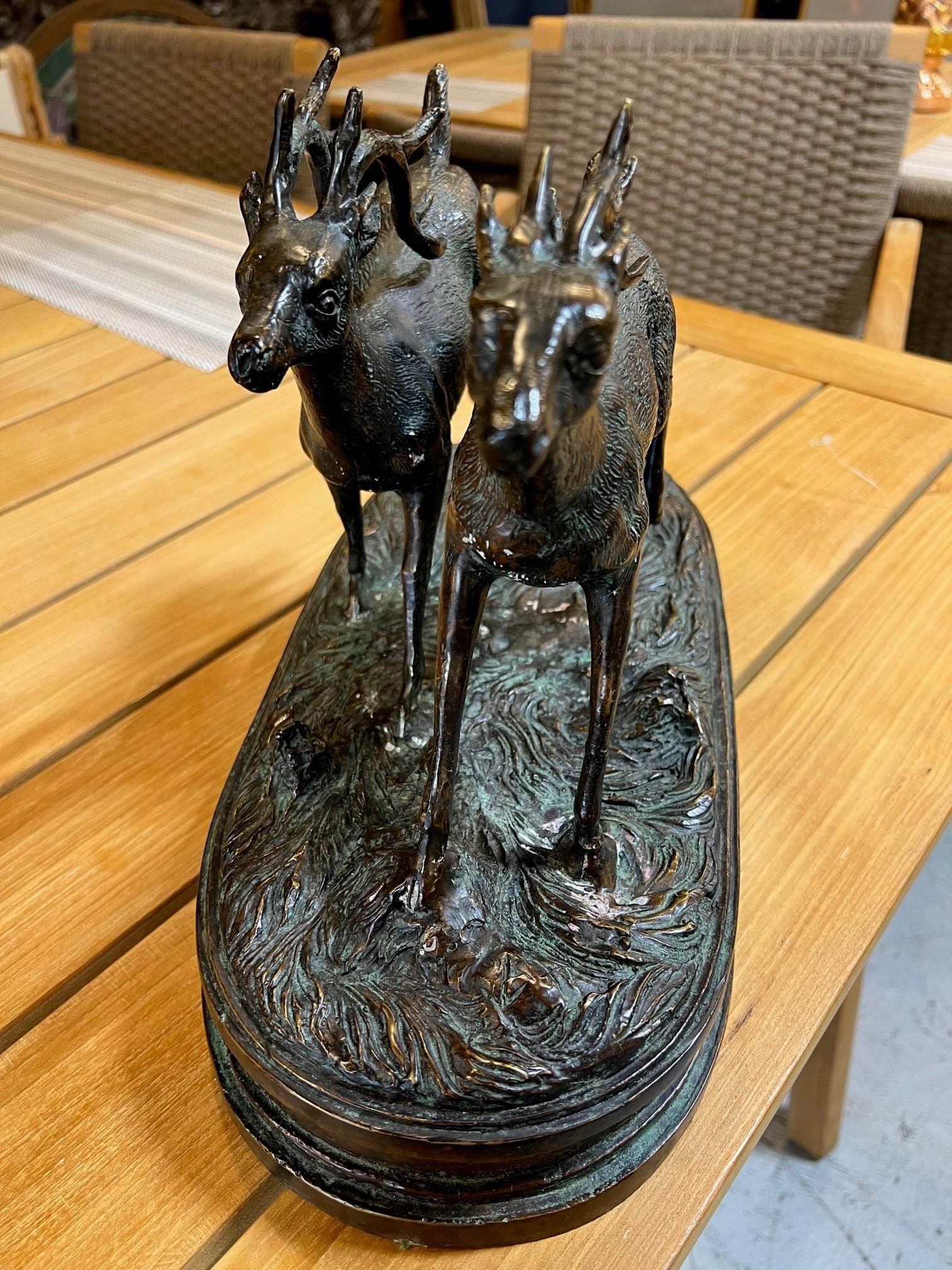 Thai Bronze Statue Pair of Deer, Stags Running  For Sale