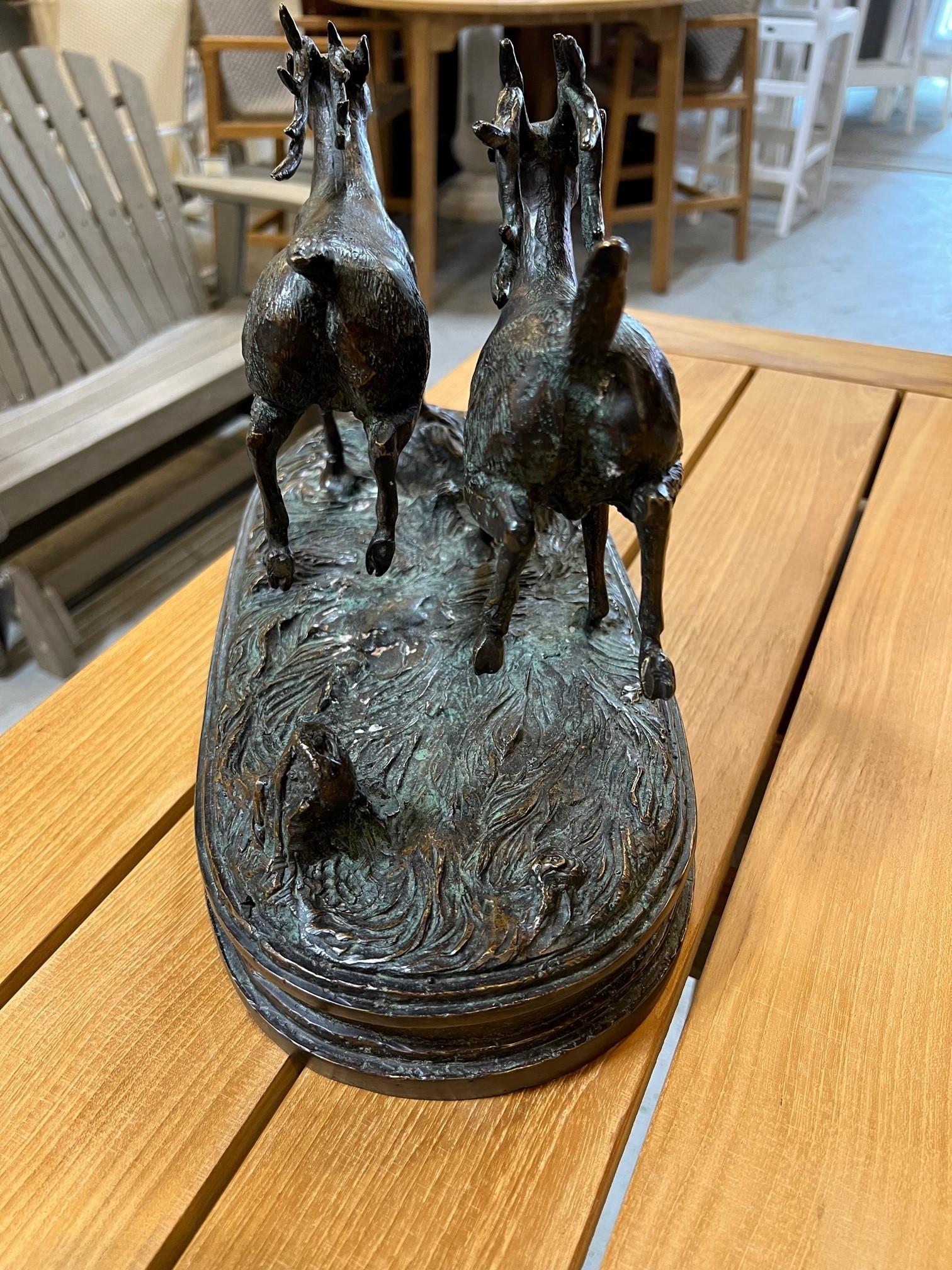 Bronze Statue Pair of Deer, Stags Running  In Good Condition For Sale In Stamford, CT