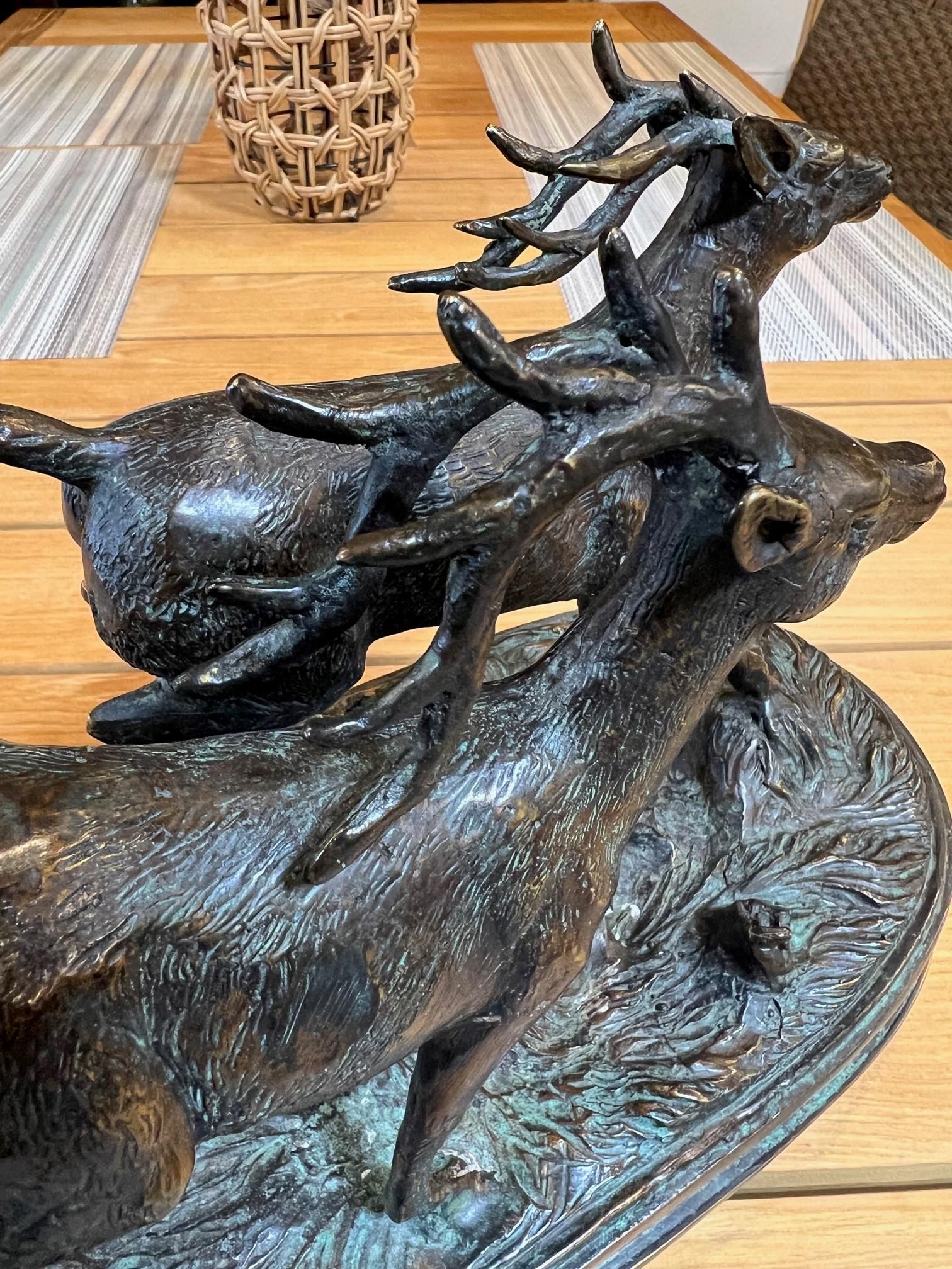 Bronze Statue Pair of Deer, Stags Running  For Sale 1