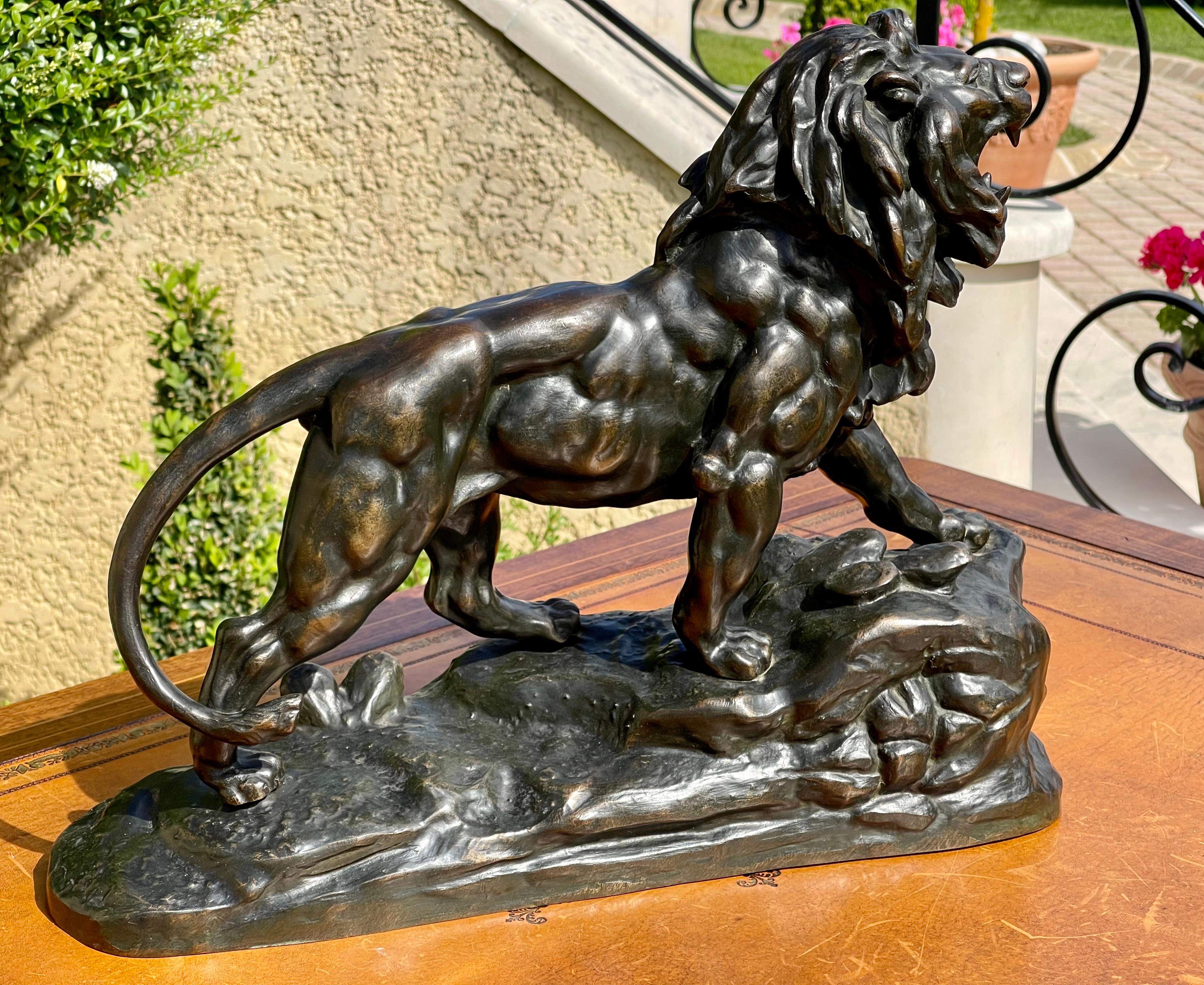Bronze Statue, Roaring Lion, 19th Century For Sale 8