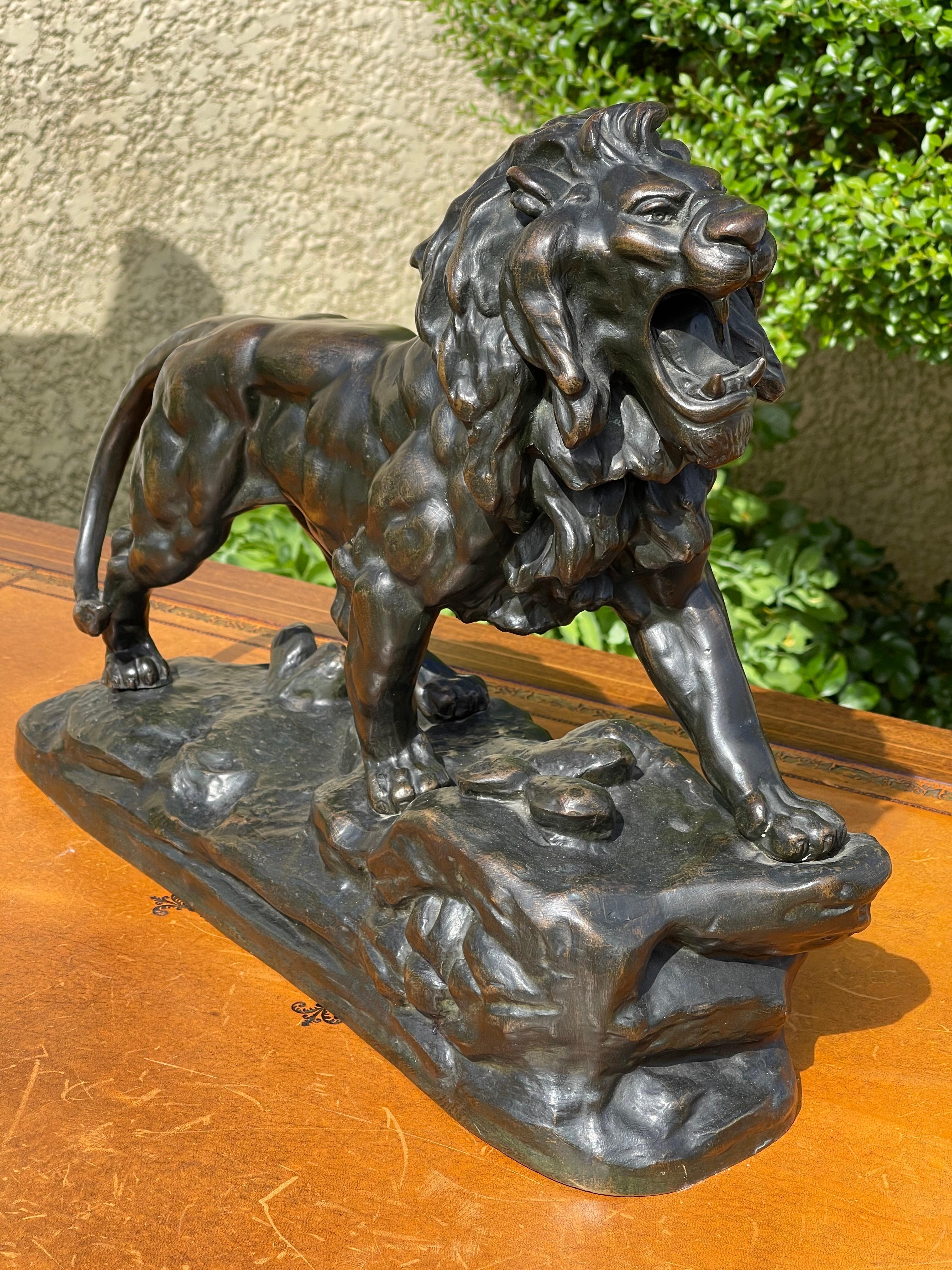 Bronze Statue, Roaring Lion, 19th Century In Good Condition For Sale In Beaune, FR