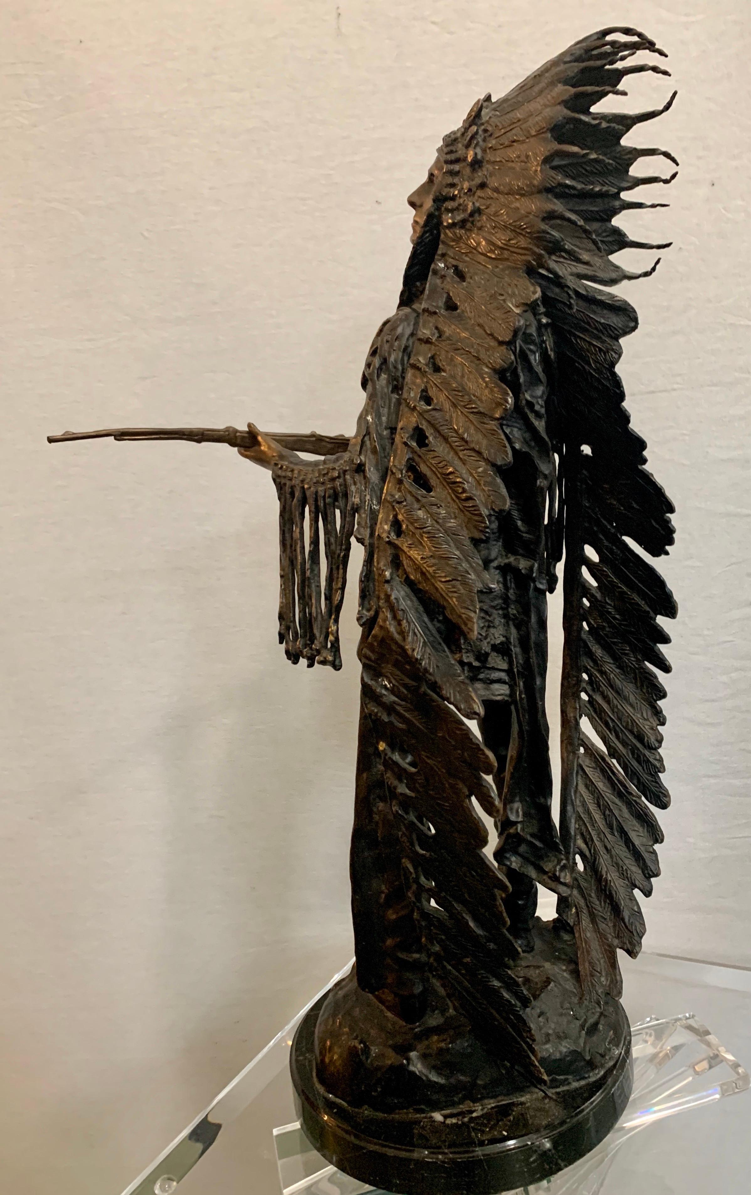 Bronze Statue Sculpture of American Indian Chief Signed Carl Kauba 2
