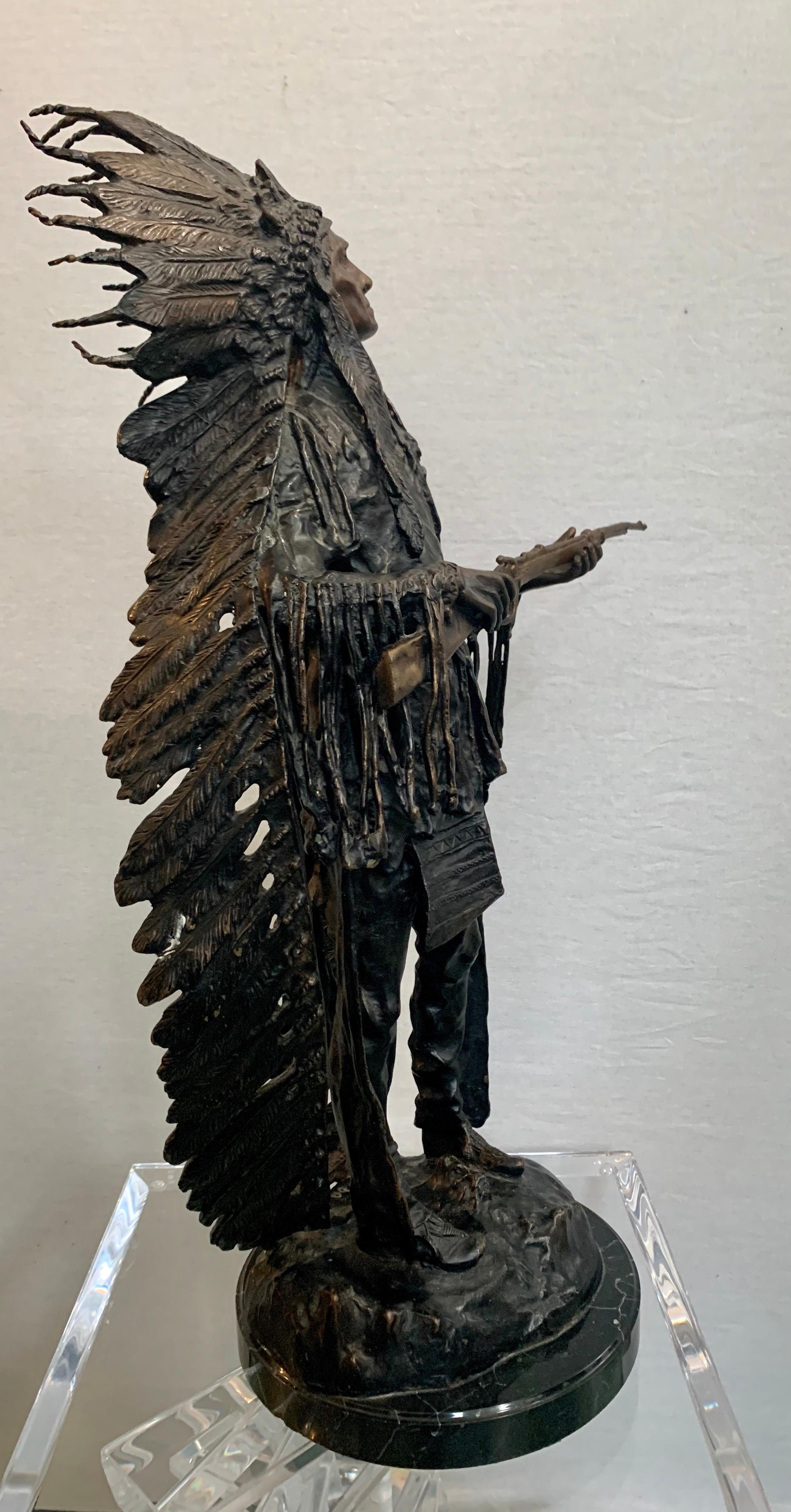 Bronze Statue Sculpture of American Indian Chief Signed Carl Kauba 5