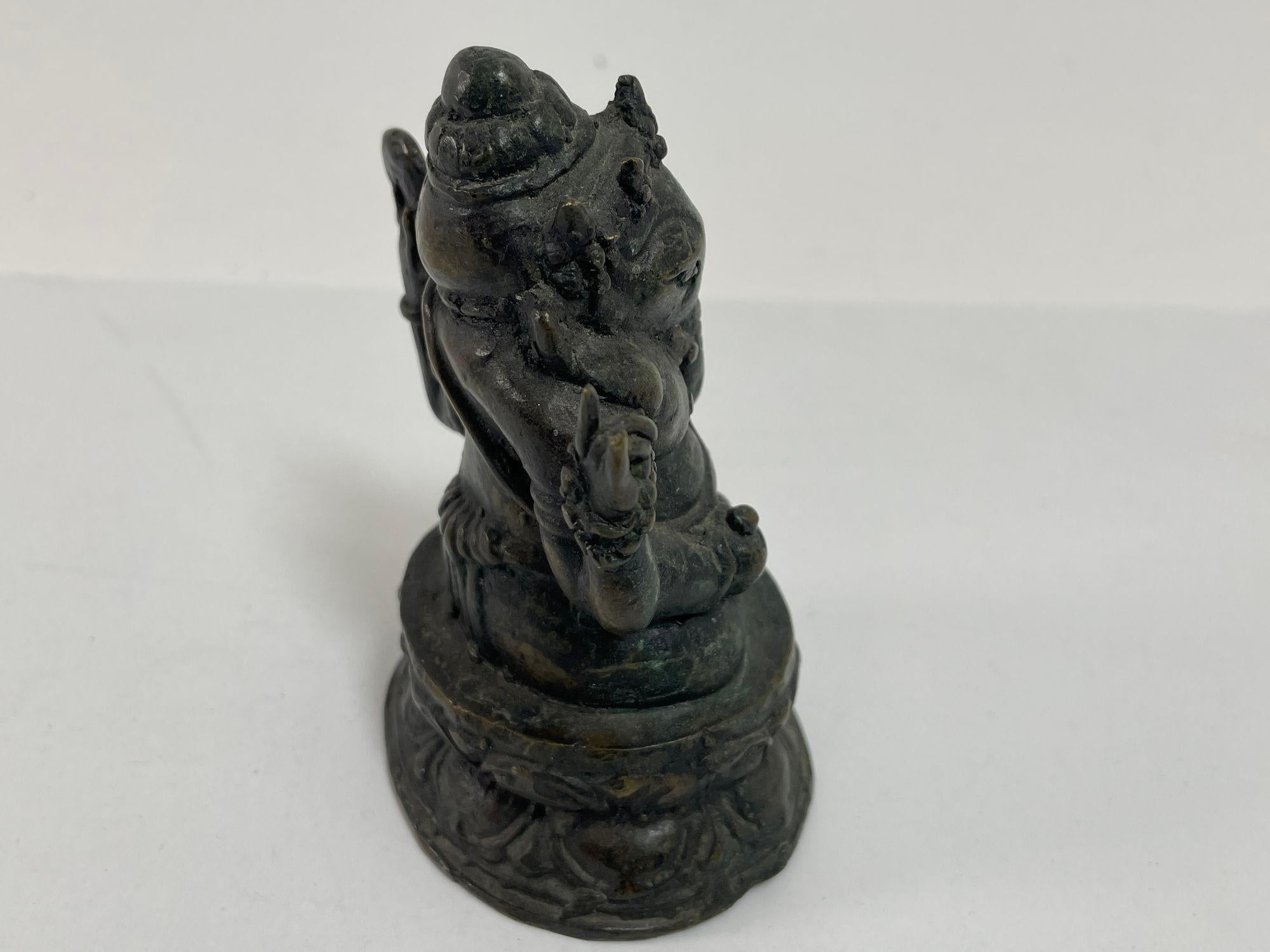 Bronze Statue Sculpture of Ganesh Indian or Nepalese Bronze Hindu Statue For Sale 11