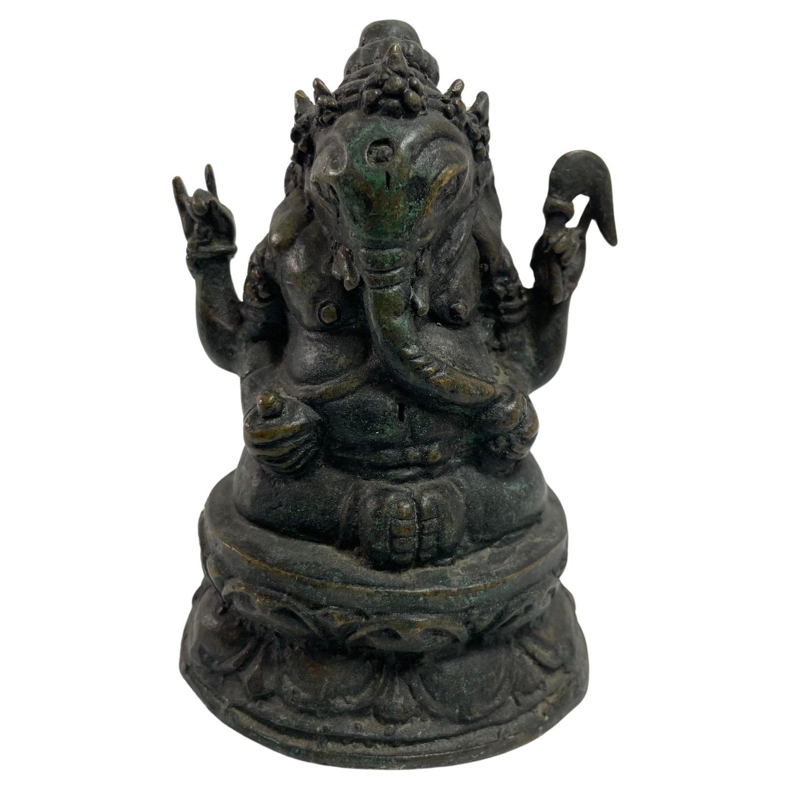 Bronze Statue Sculpture of Ganesh Indian or Nepalese Bronze Hindu Statue For Sale