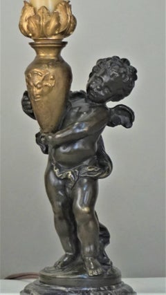 Bronze Statue Signed Auguste Moreau Table Lamp