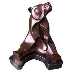 Bronze Statue Sitting Bear by van der Straeten, circa 1970s