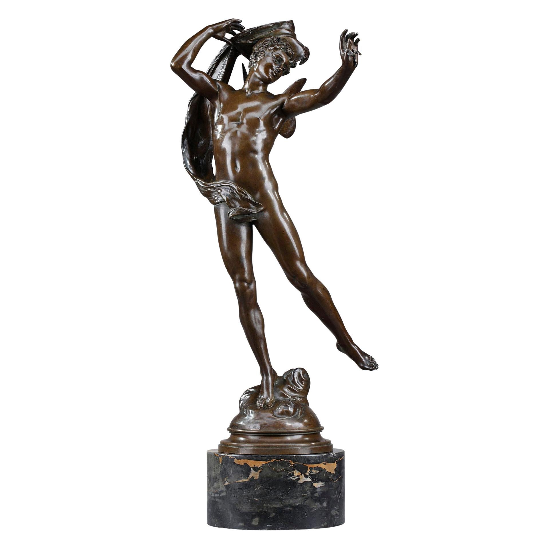 Bronze Statue, "The Winged Man", Signed Eugène Marioton