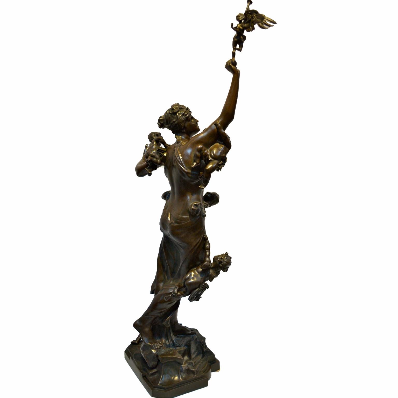 19th Century Bronze Statue  Titled “ Nul N’arrive Sans Peine ” by Auguste de Wever