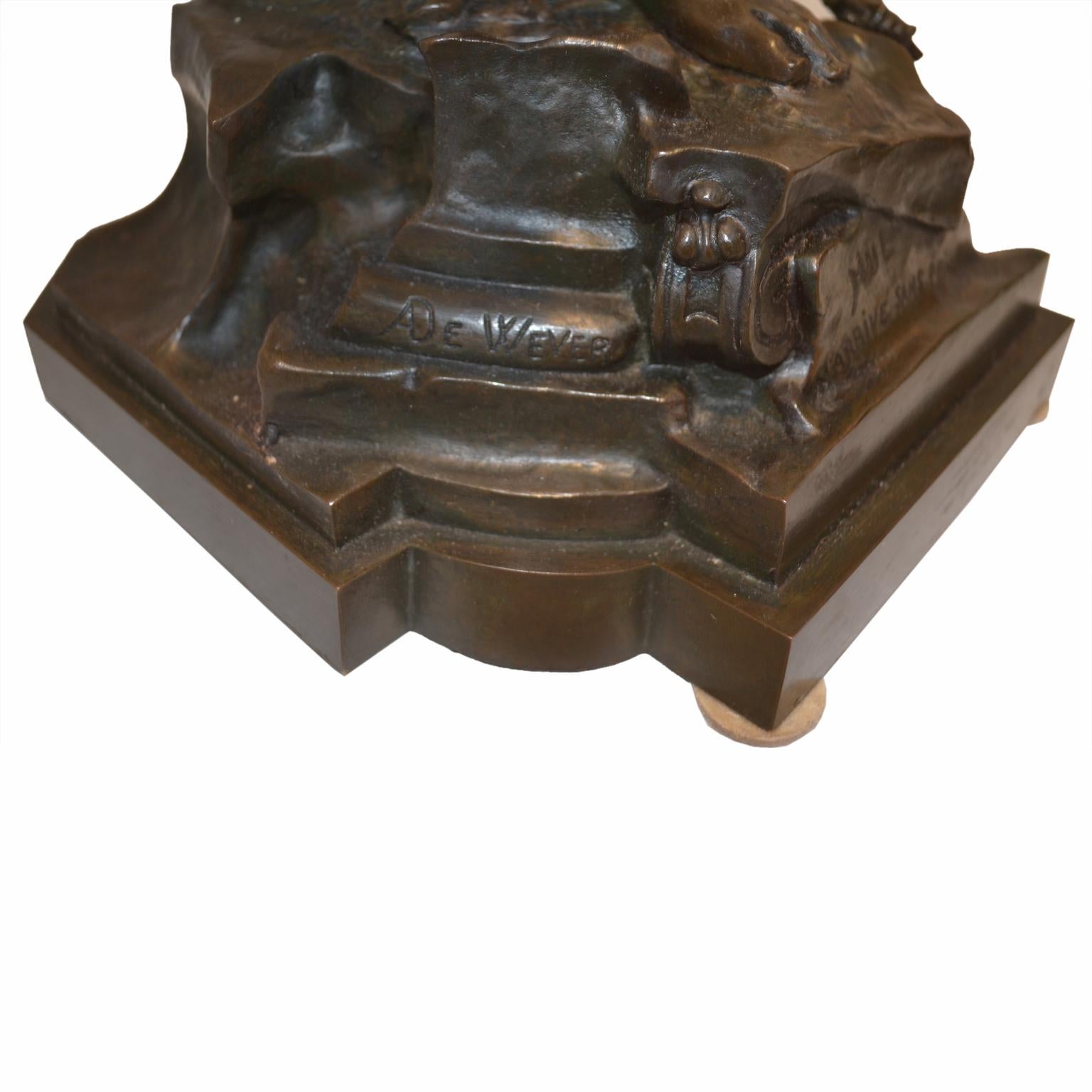 Bronze Statue  Titled “ Nul N’arrive Sans Peine ” by Auguste de Wever 1