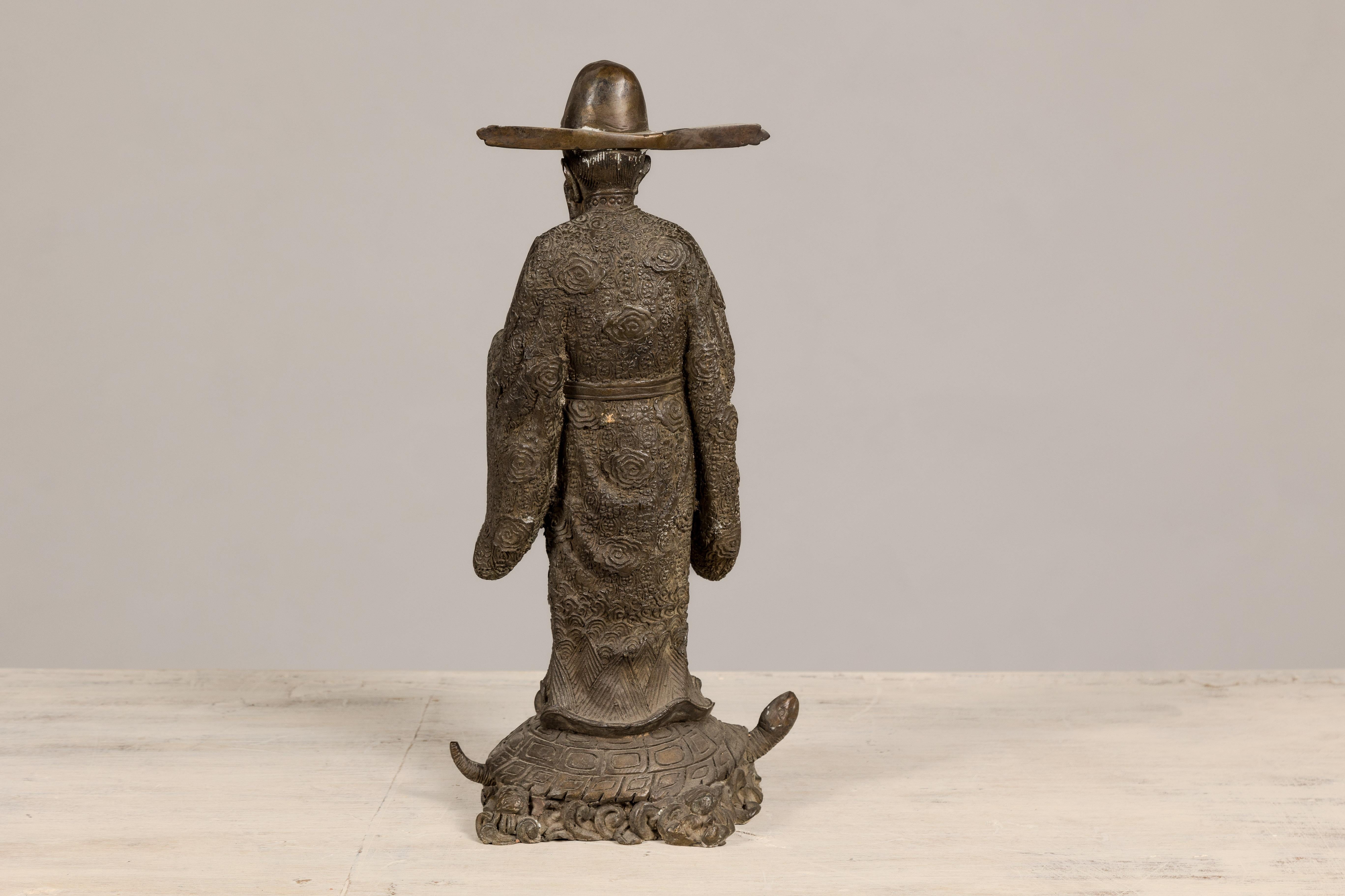 Bronze Tabletop Statue of a Scholar Standing on a Turtle For Sale 4