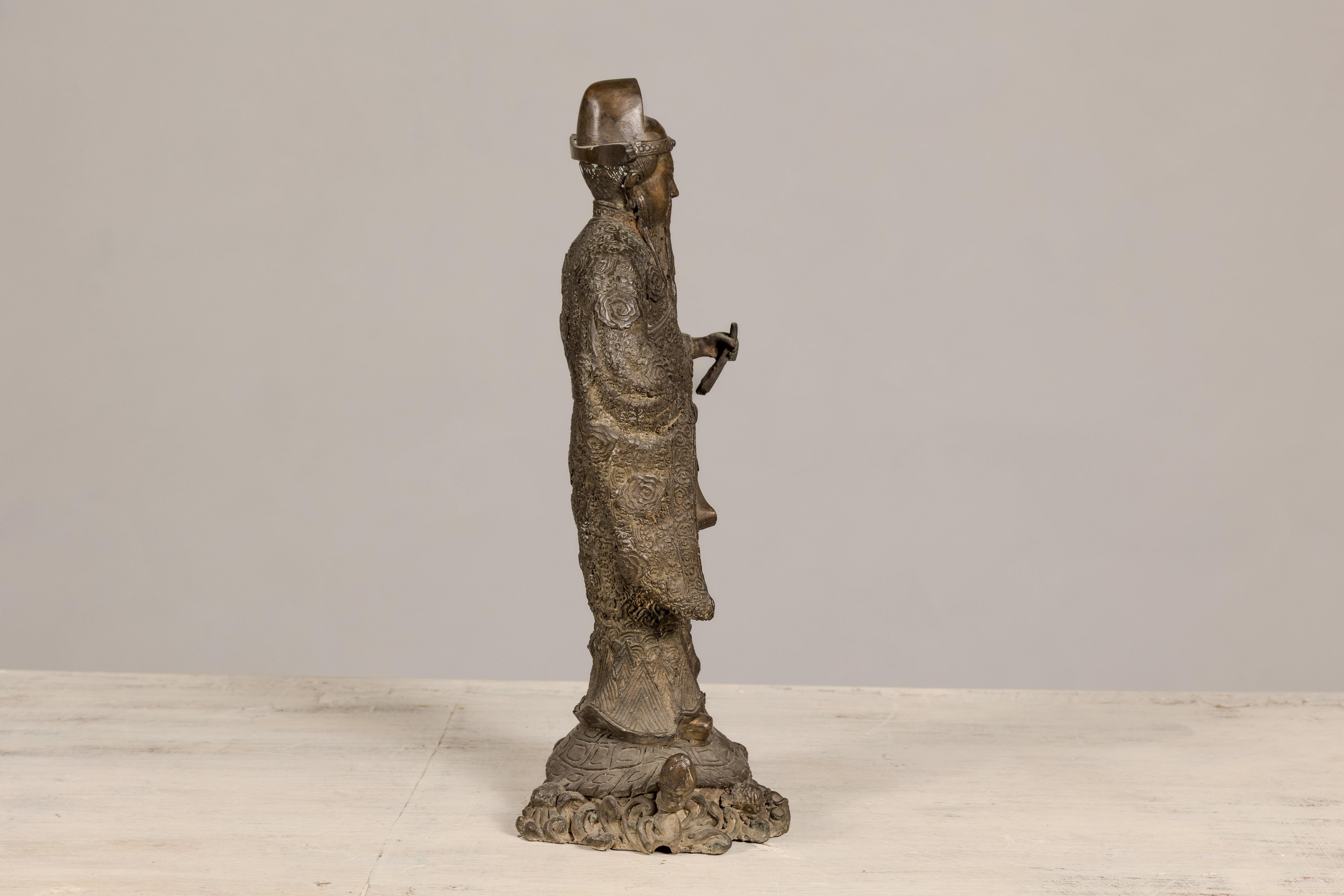 Bronze Tabletop Statue of a Scholar Standing on a Turtle For Sale 6