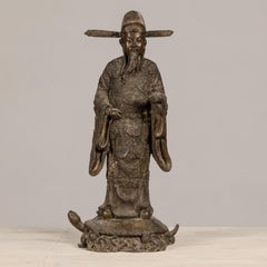 Bronze Tabletop Statue of a Scholar Standing on a Turtle