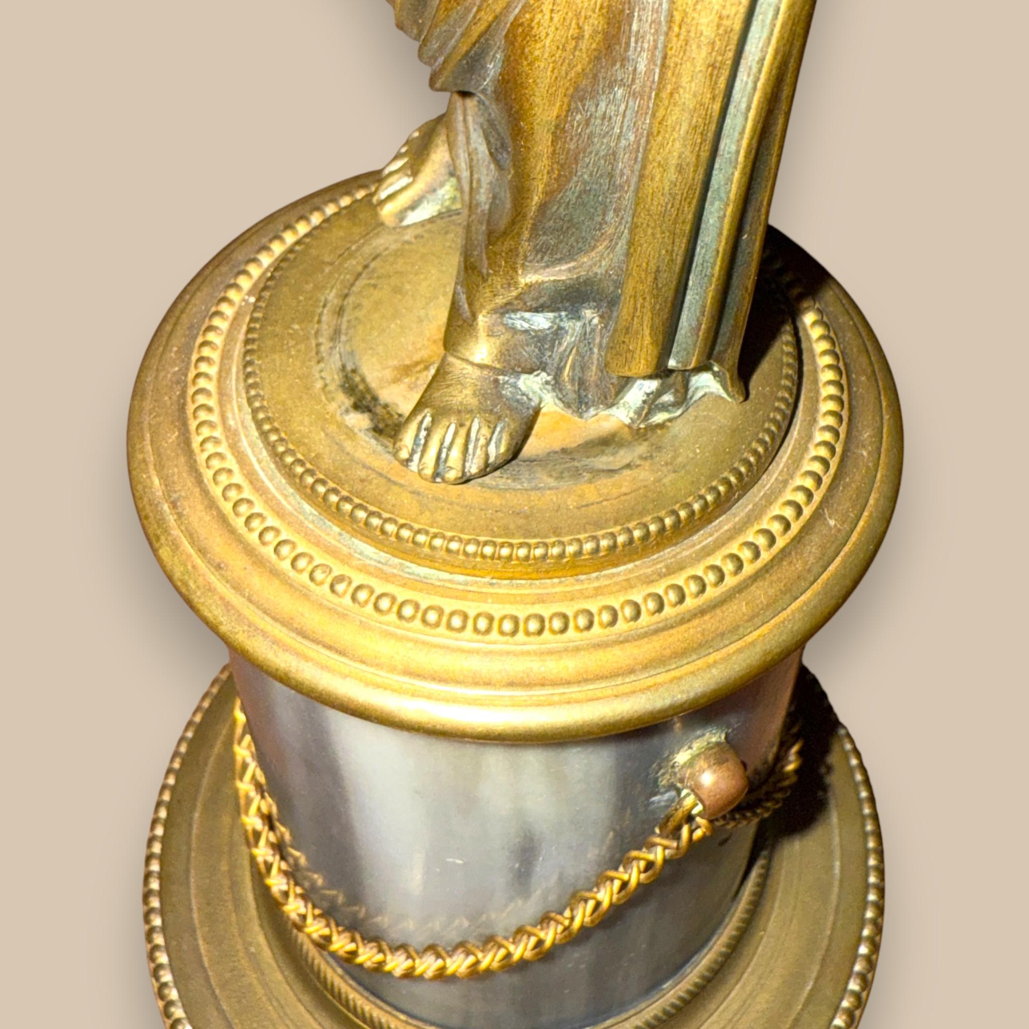 Bronze Statuette of a Classical Young Man on a Marble Column, Restoration period For Sale 5