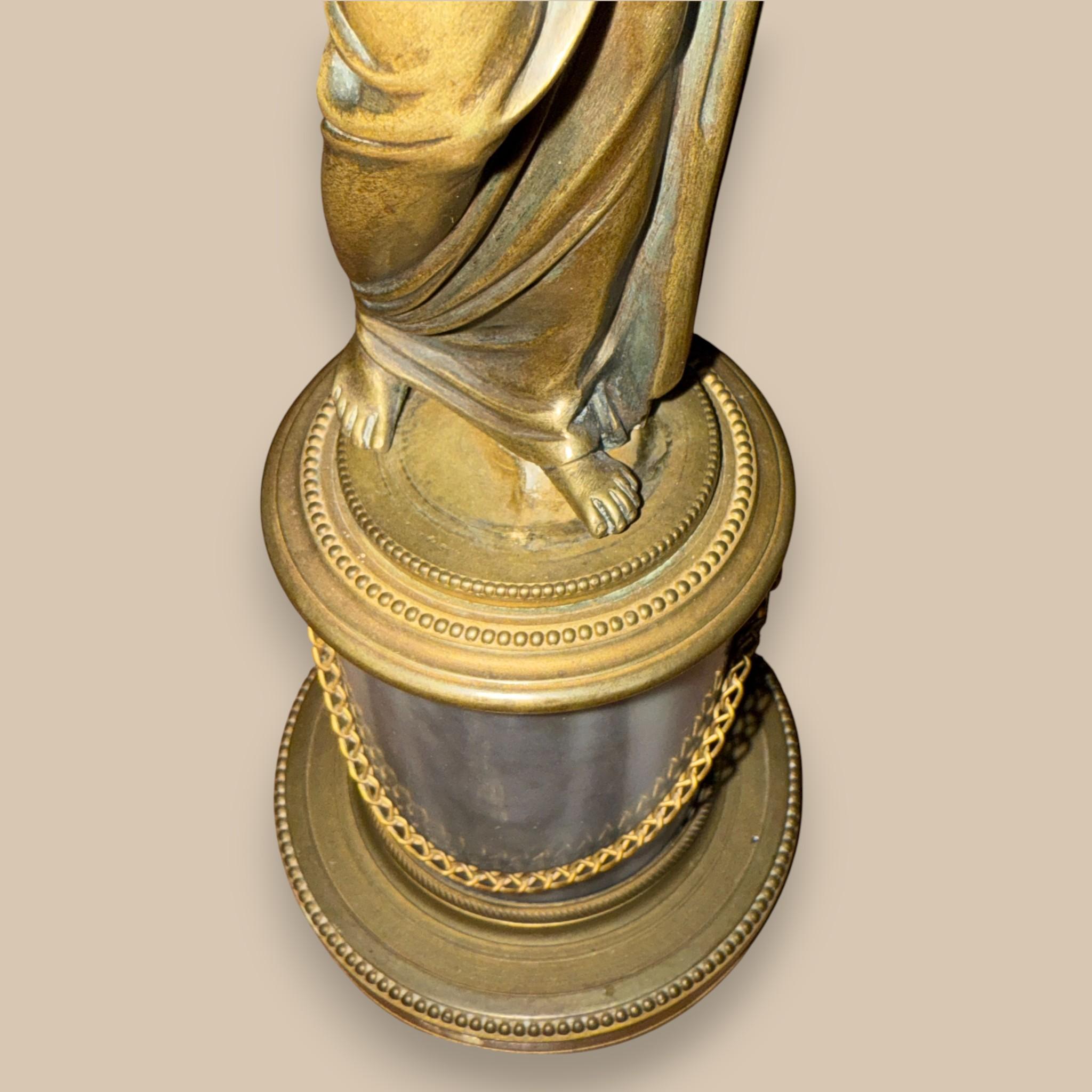 Bronze Statuette of a Classical Young Man on a Marble Column, Restoration period For Sale 6