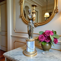 Bronze Statuette of a Classical Young Man on a Marble Column, Restoration period