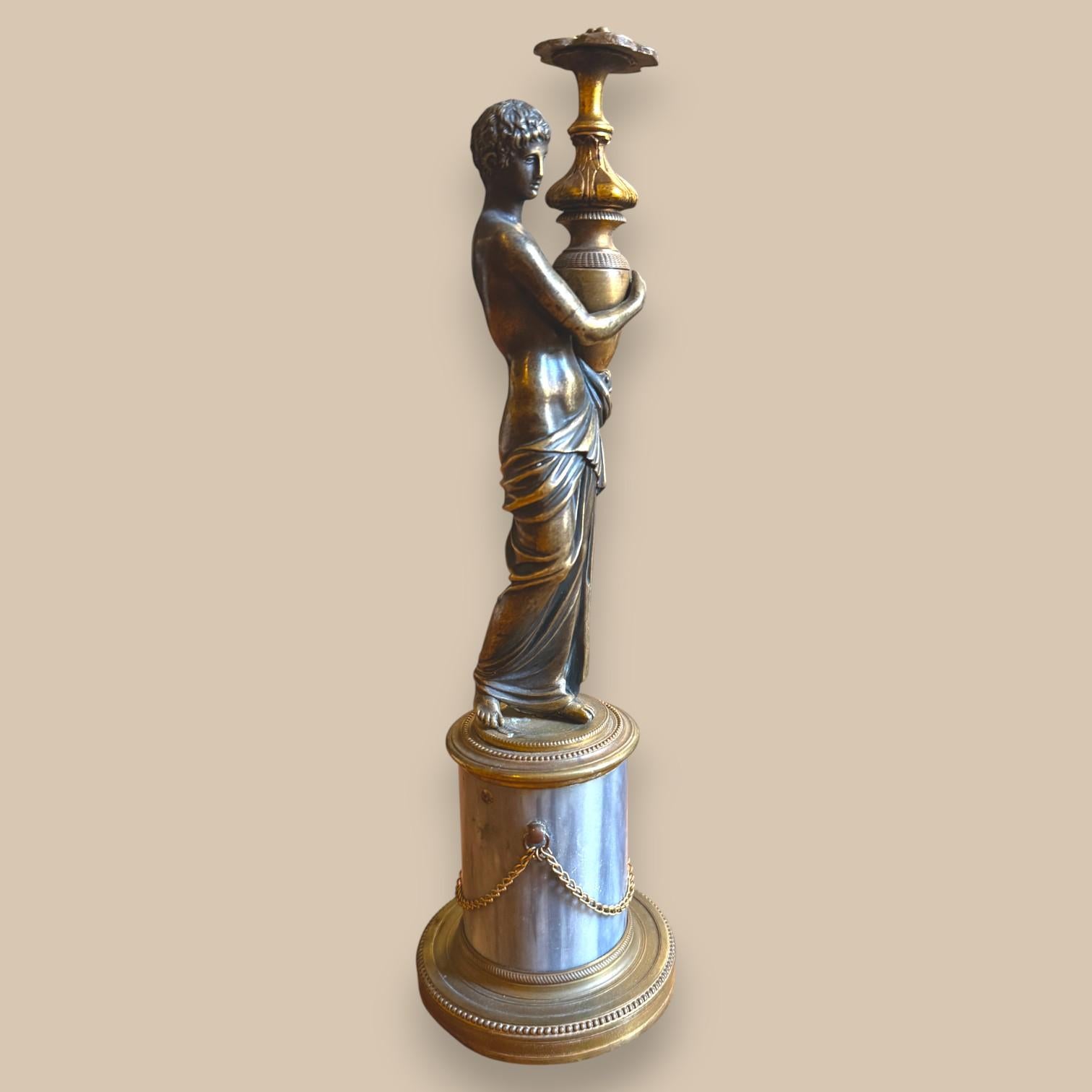 Bronze Statuette of a Classical Young Man on a Marble Column, Restoration period In Good Condition For Sale In NICE, FR