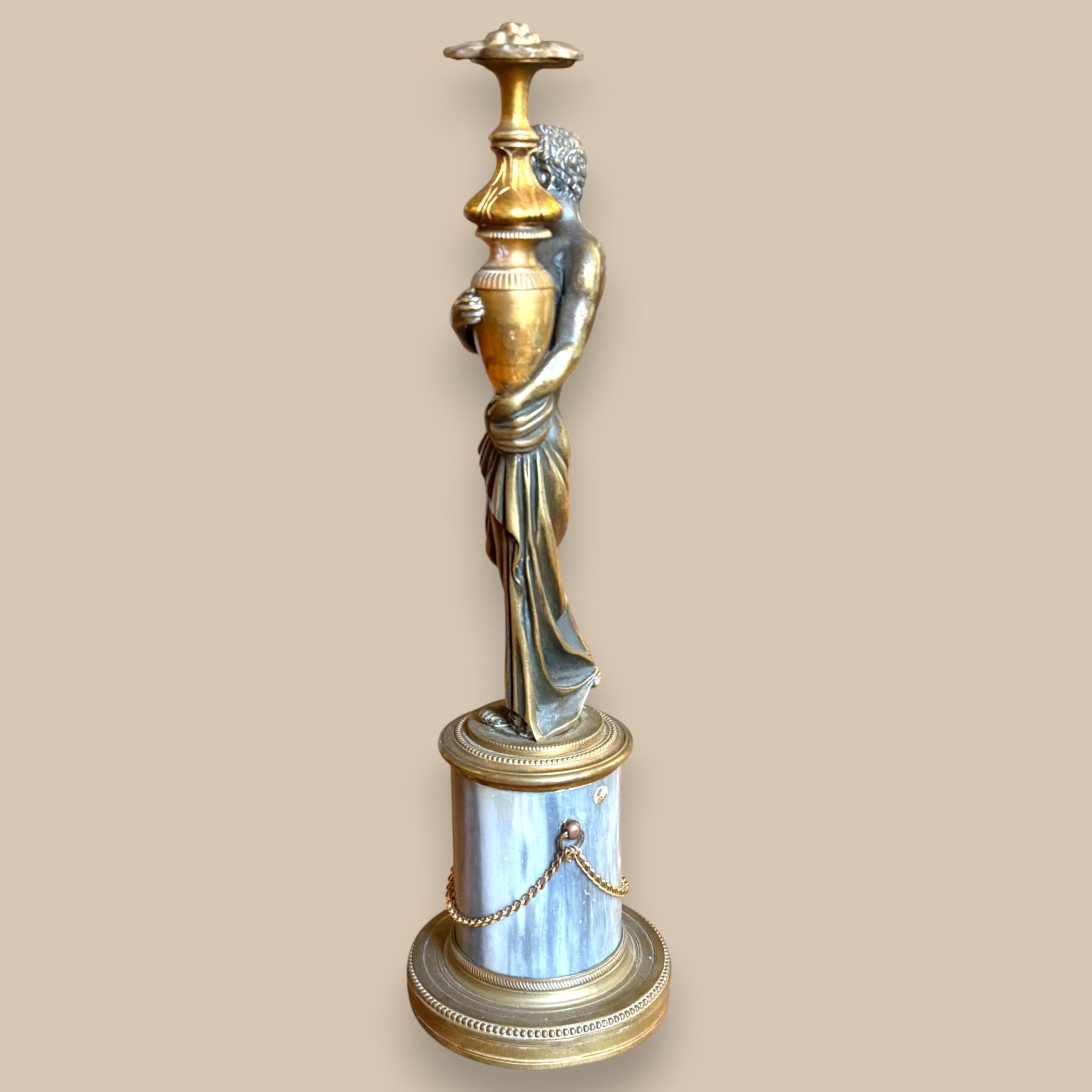 Bronze Statuette of a Classical Young Man on a Marble Column, Restoration period For Sale 1