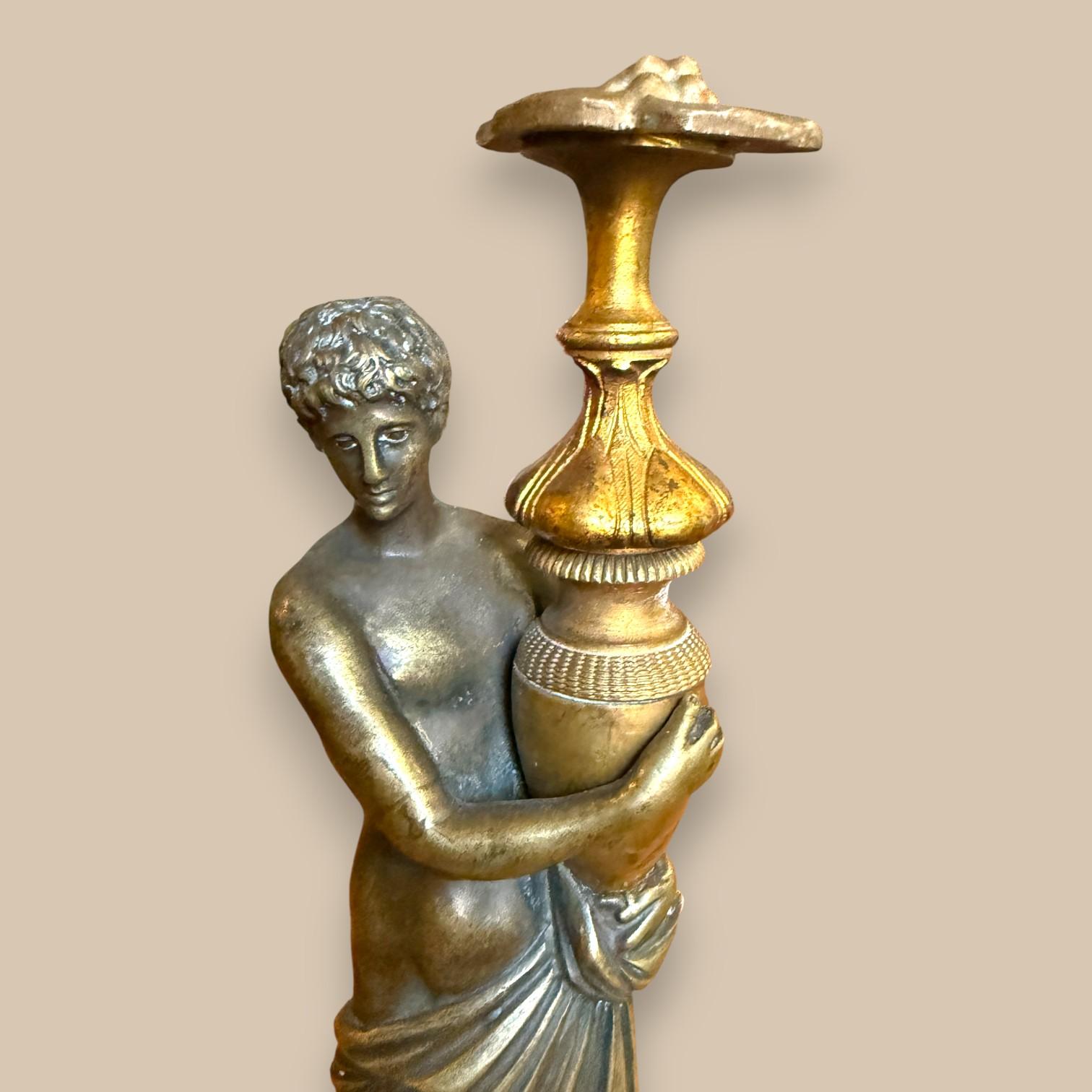 Bronze Statuette of a Classical Young Man on a Marble Column, Restoration period For Sale 3