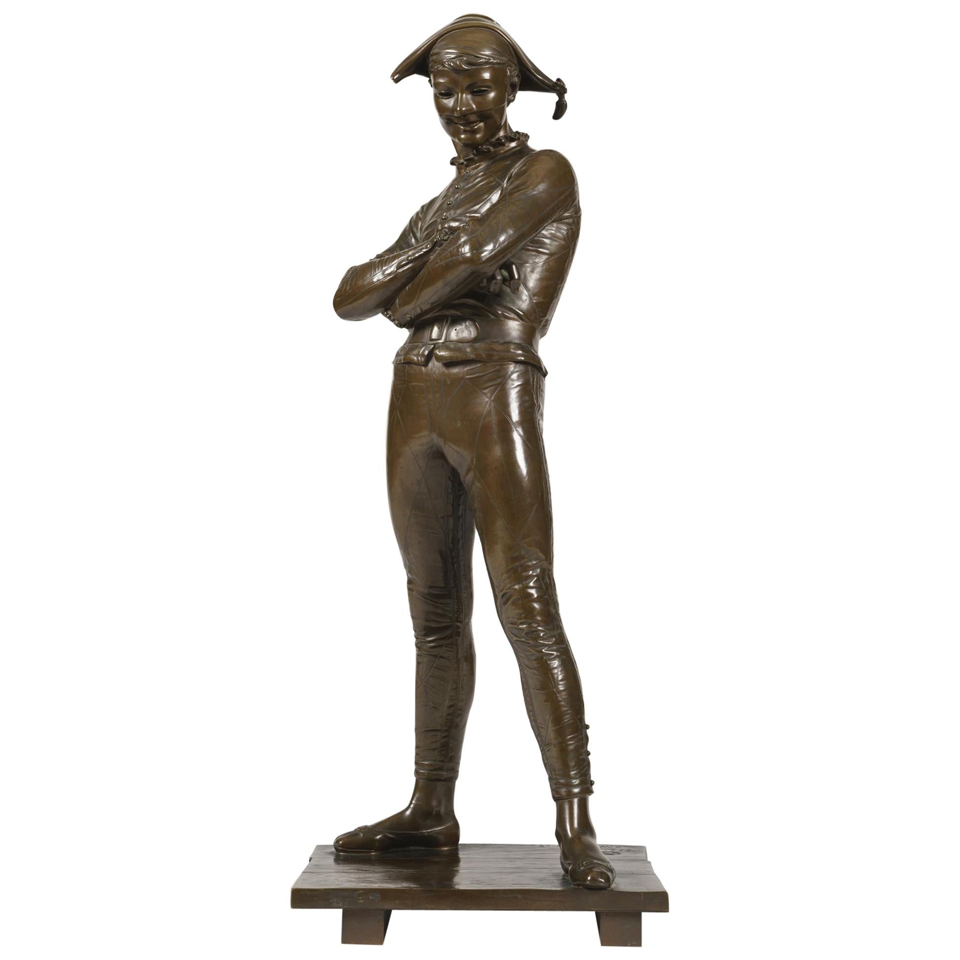 Antique Bronze Statue of Arlequin by René de Saint-Marceaux