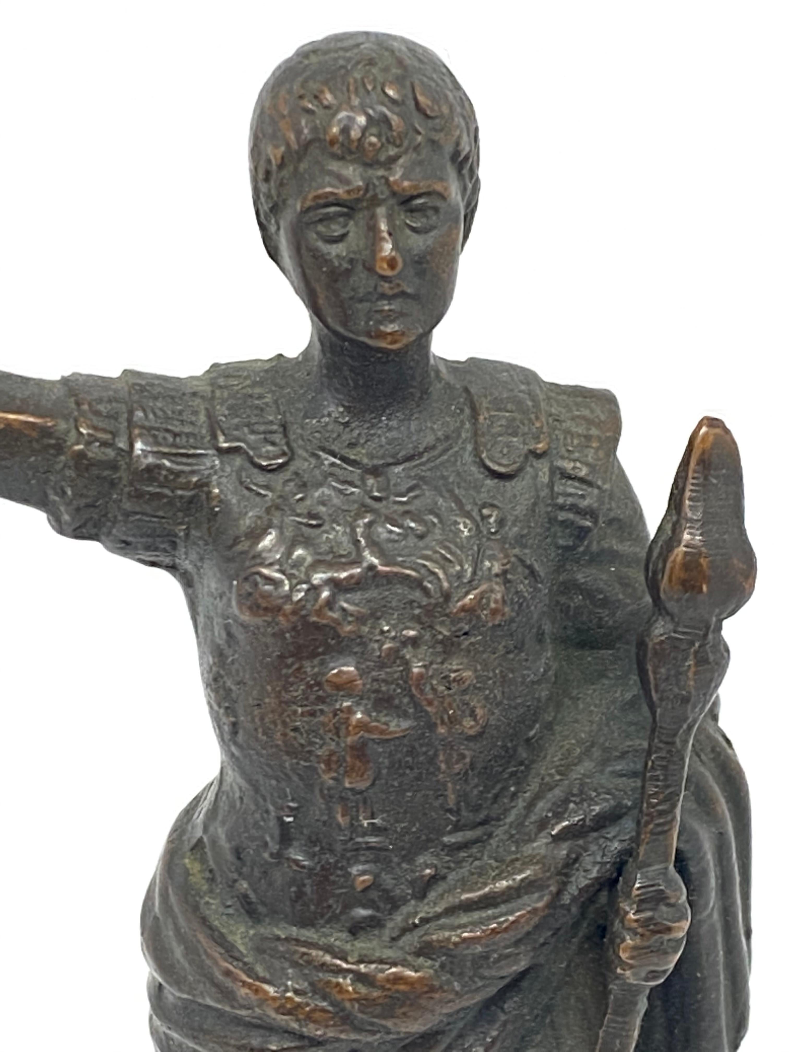 Greco Roman Italian Grand Tour Bronze Statuette of Caesar Augustus, 19th Century For Sale