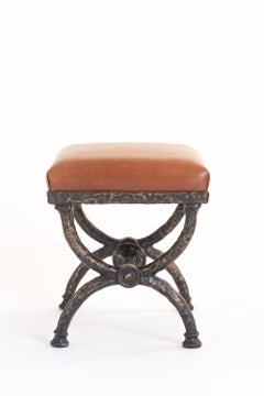 Bronze Stool with Upholstered Brown or Black Leather Seat